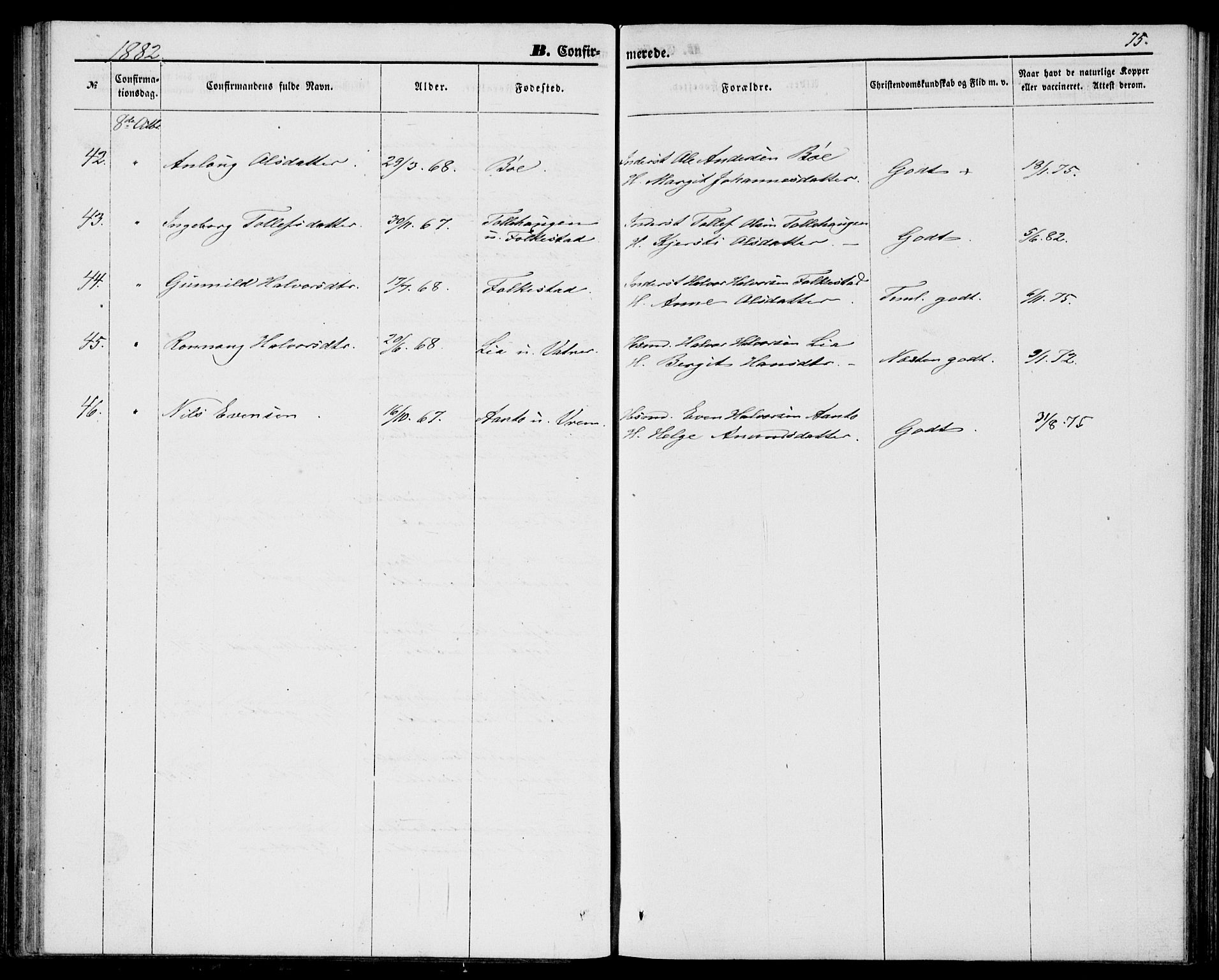 Bø kirkebøker, SAKO/A-257/G/Ga/L0004: Parish register (copy) no. 4, 1876-1882, p. 75