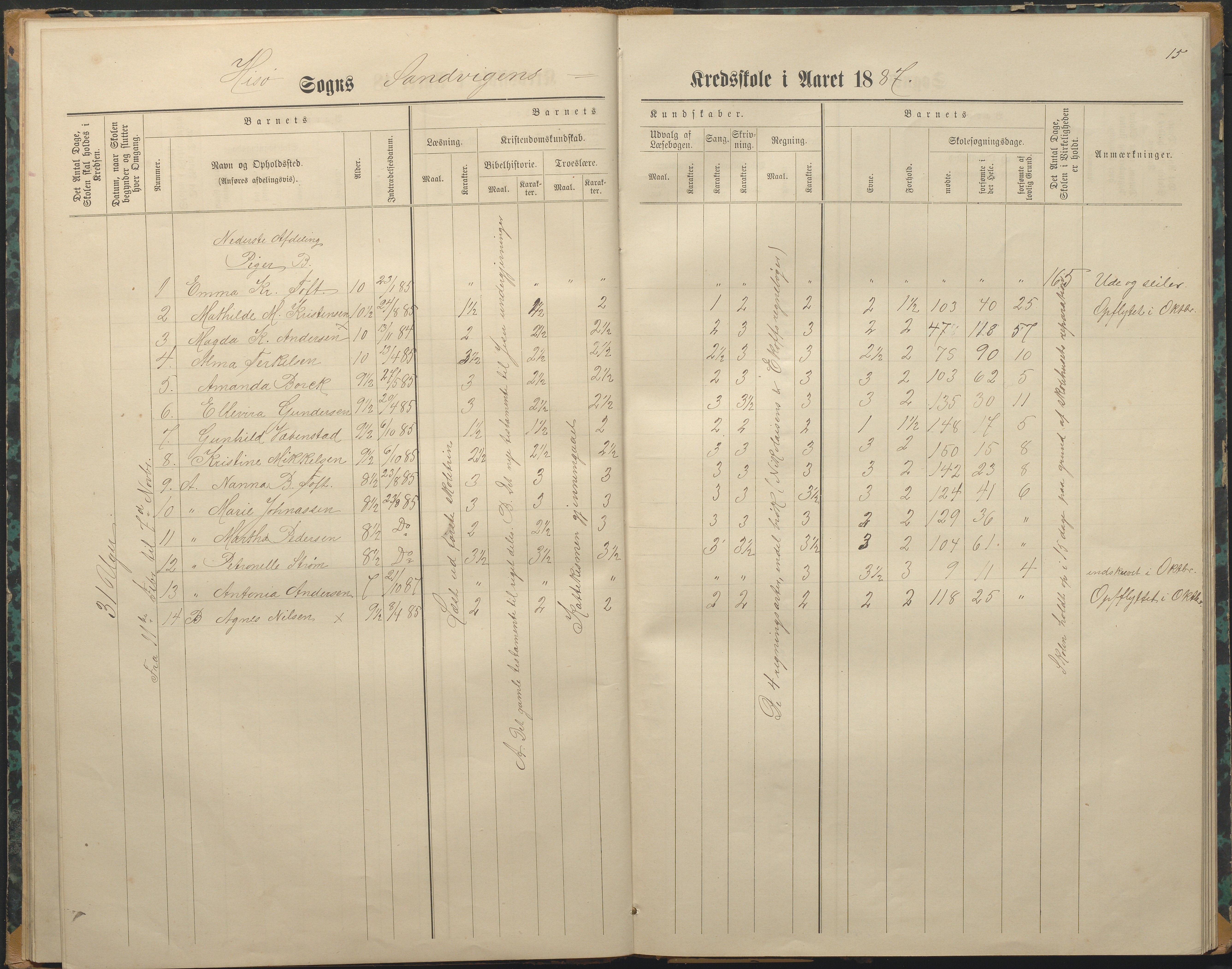 Hisøy kommune frem til 1991, AAKS/KA0922-PK/33/L0003: Skoleprotokoll, 1879-1891, p. 15