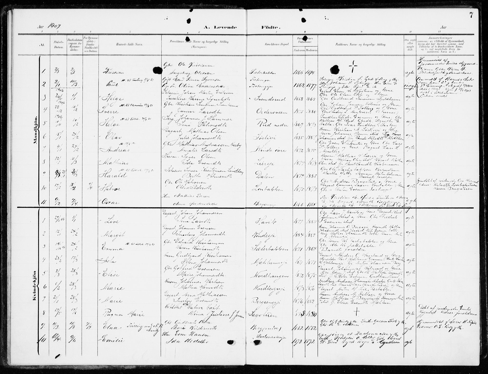 Ringsaker prestekontor, SAH/PREST-014/K/Ka/L0021: Parish register (official) no. 21, 1905-1920, p. 7