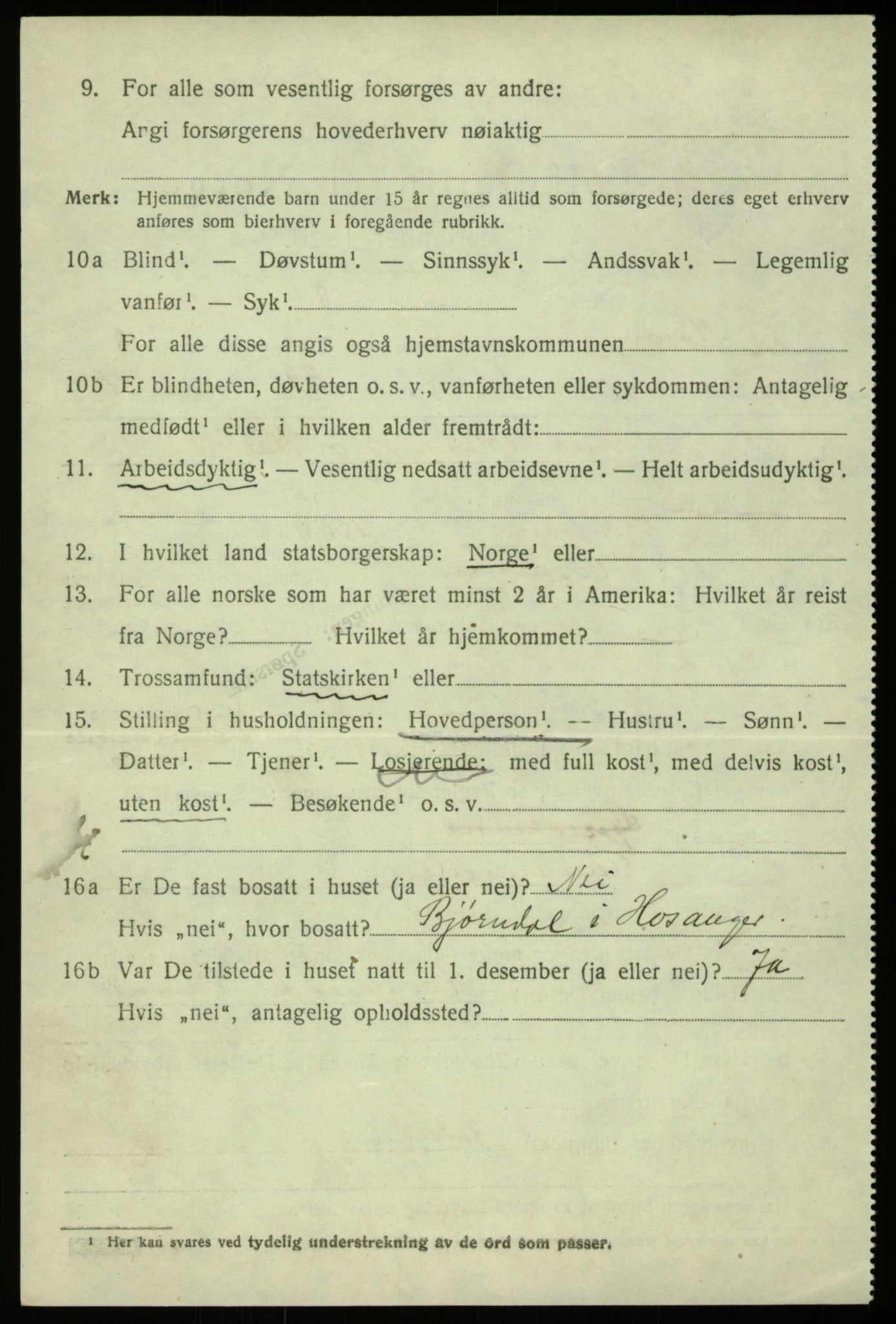 SAB, 1920 census for Hosanger, 1920, p. 3400