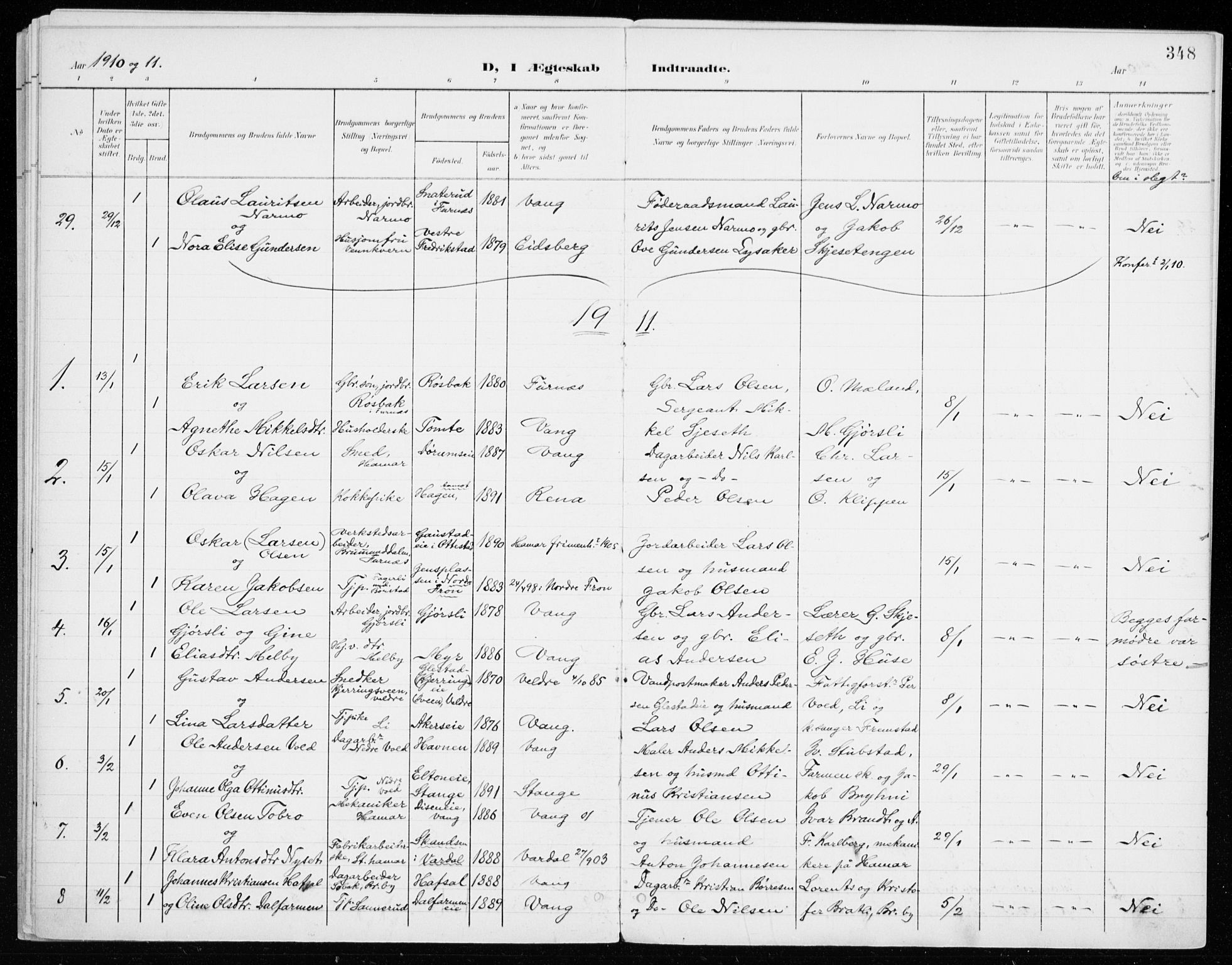 Vang prestekontor, Hedmark, SAH/PREST-008/H/Ha/Haa/L0021: Parish register (official) no. 21, 1902-1917, p. 348