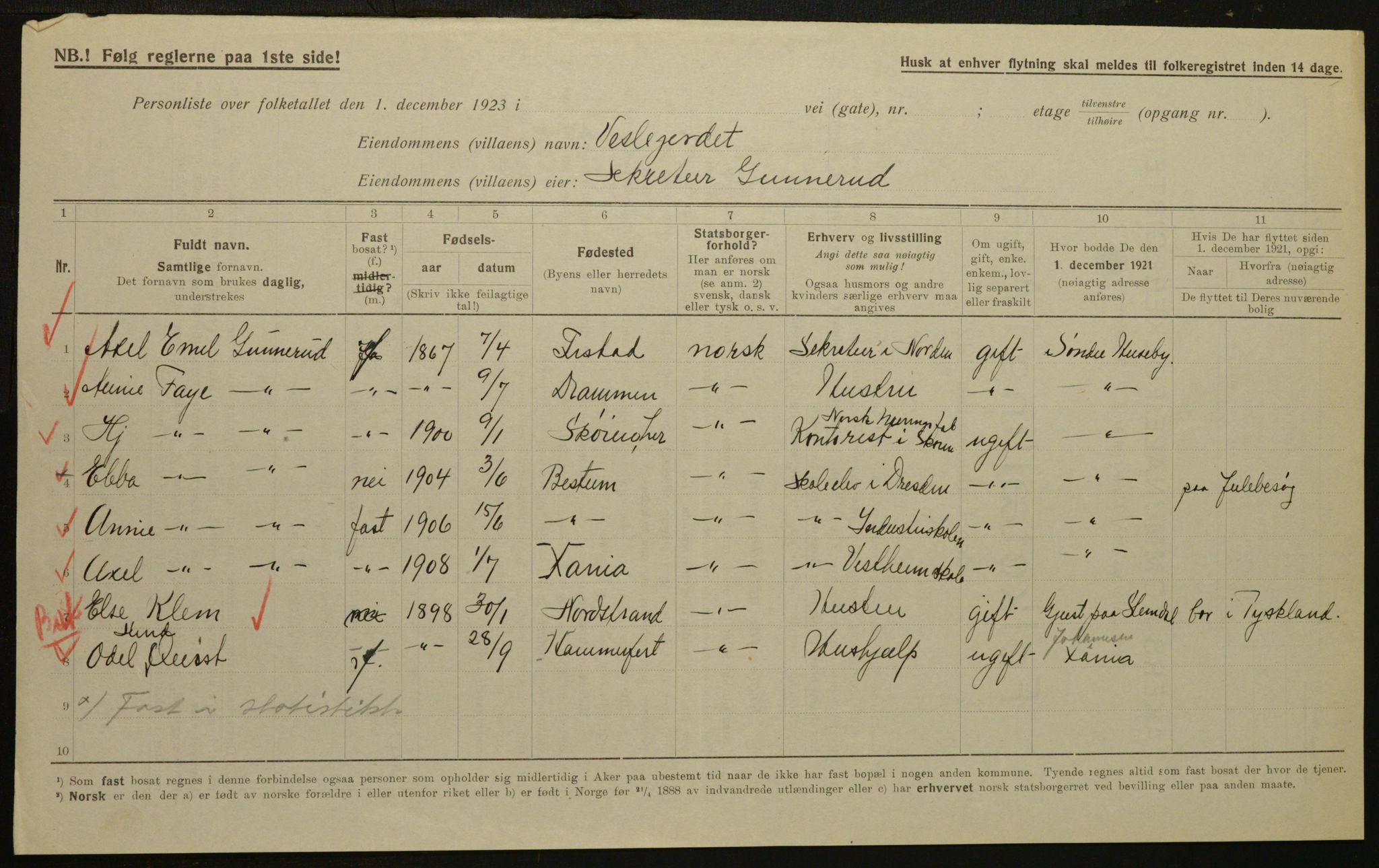 , Municipal Census 1923 for Aker, 1923, p. 2568