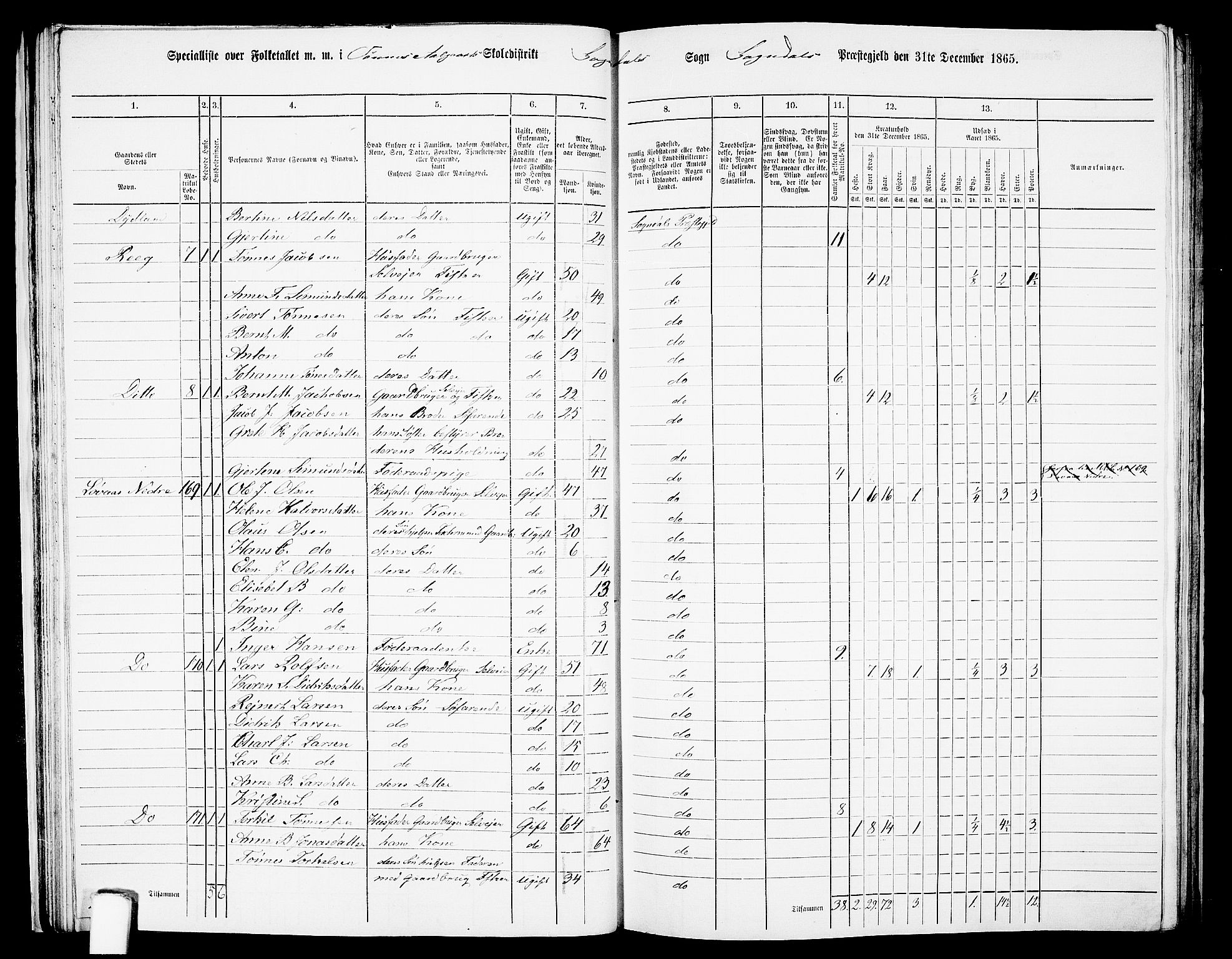 RA, 1865 census for Sokndal, 1865, p. 36