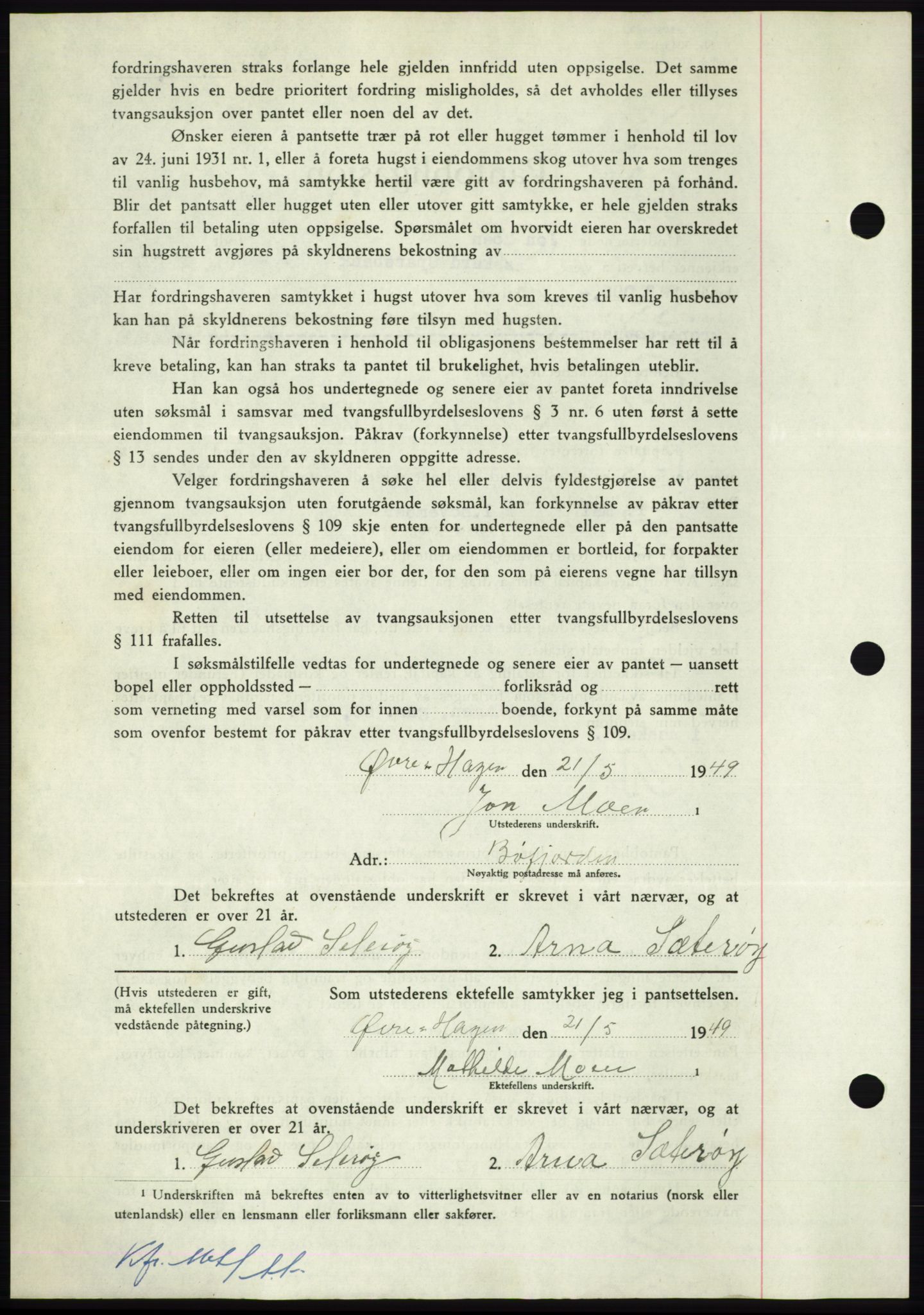 Nordmøre sorenskriveri, AV/SAT-A-4132/1/2/2Ca: Mortgage book no. B102, 1949-1949, Diary no: : 1872/1949