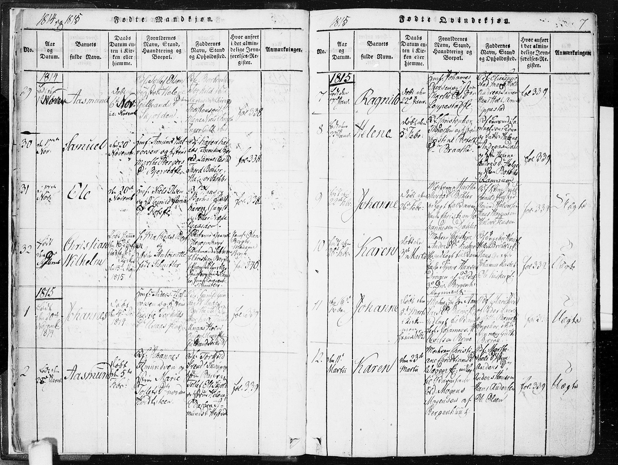 Hobøl prestekontor Kirkebøker, AV/SAO-A-2002/F/Fa/L0002: Parish register (official) no. I 2, 1814-1841, p. 7