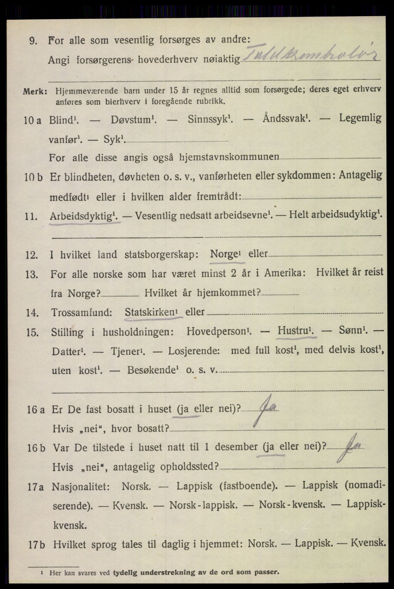 SAT, 1920 census for Fauske, 1920, p. 10097