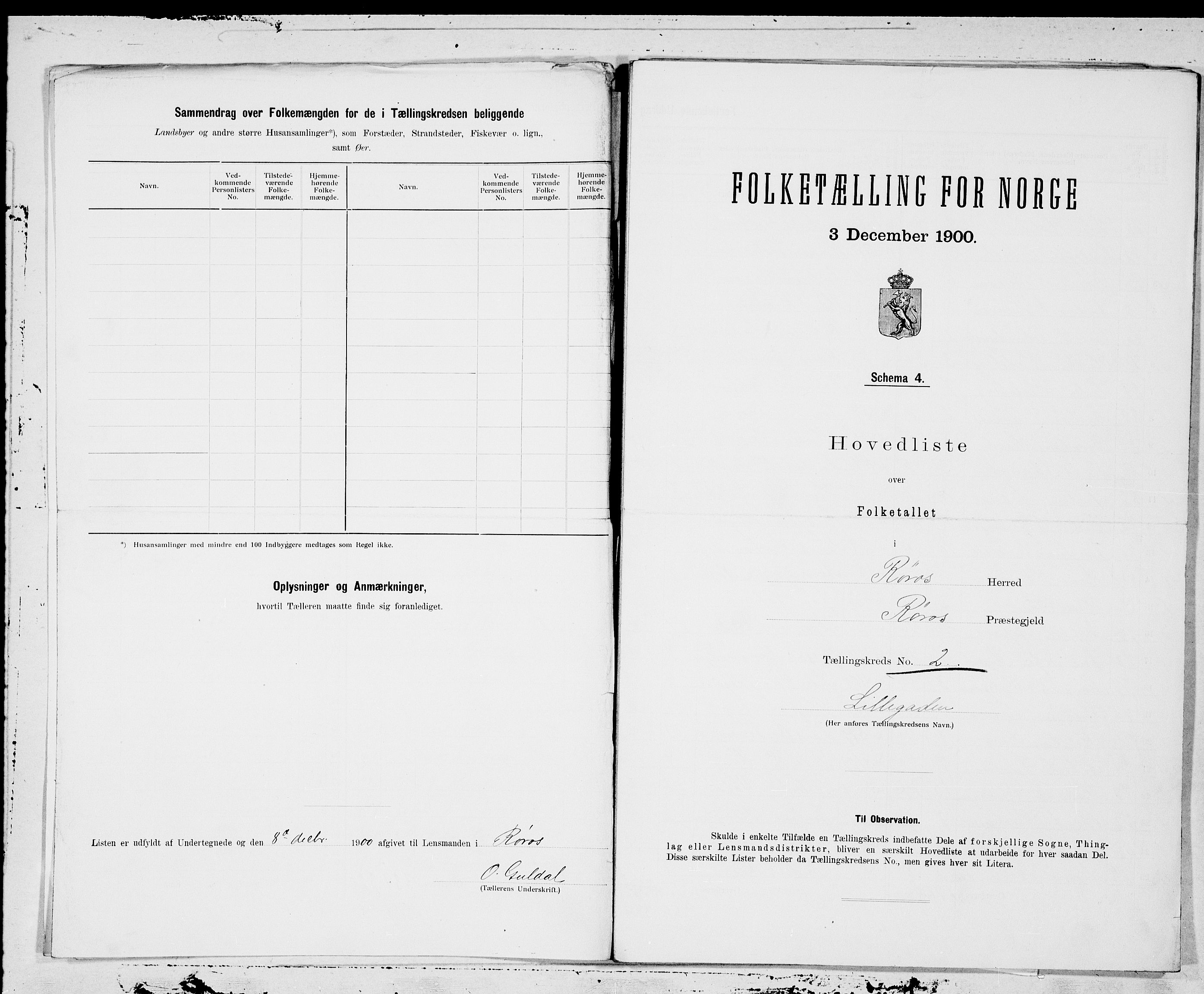 SAT, 1900 census for Røros, 1900, p. 4