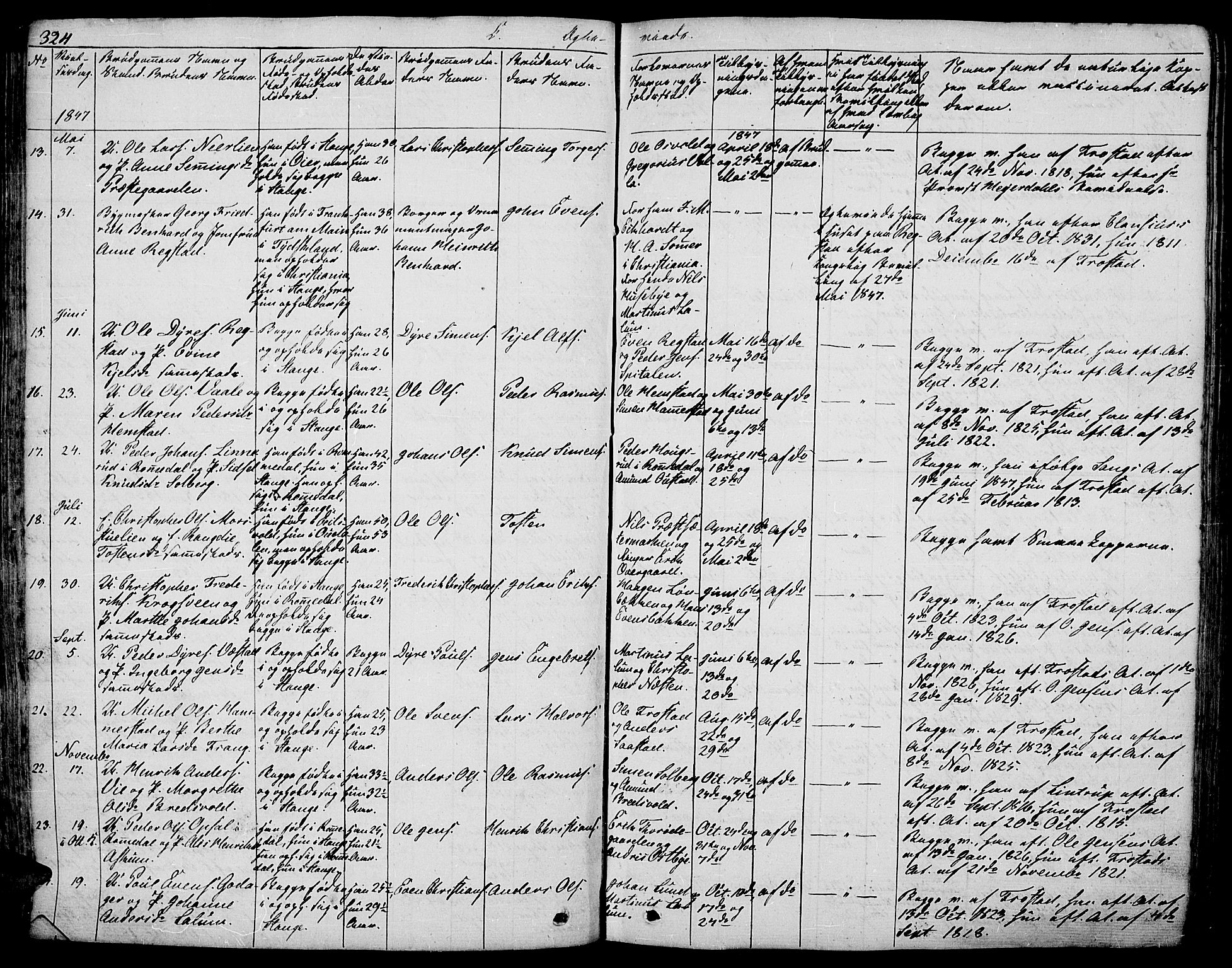 Stange prestekontor, AV/SAH-PREST-002/L/L0003: Parish register (copy) no. 3, 1840-1864, p. 324