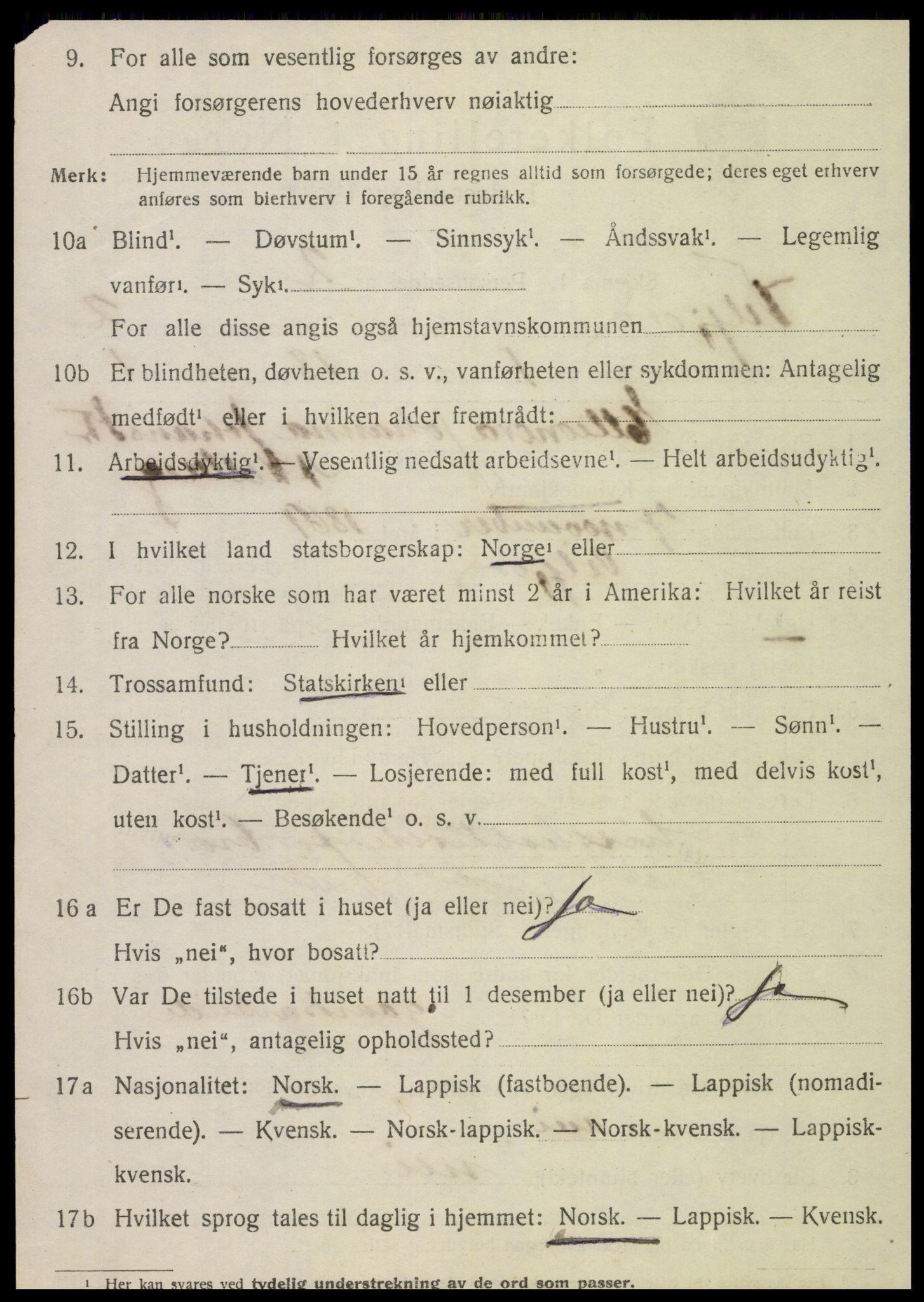 SAT, 1920 census for Velfjord, 1920, p. 1212