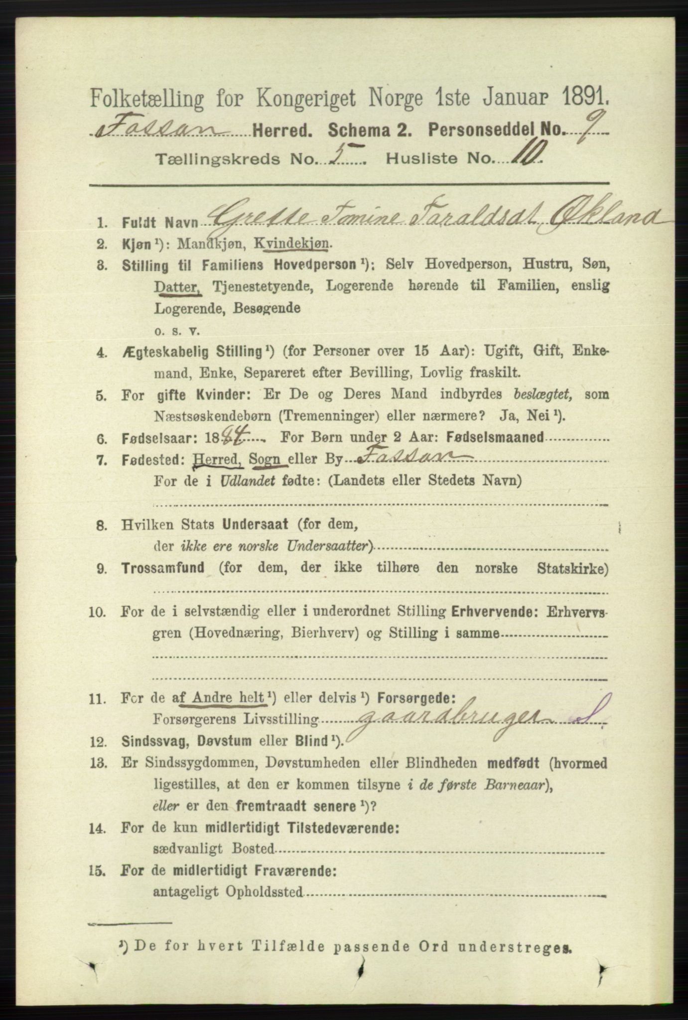 RA, 1891 census for 1129 Forsand, 1891, p. 835