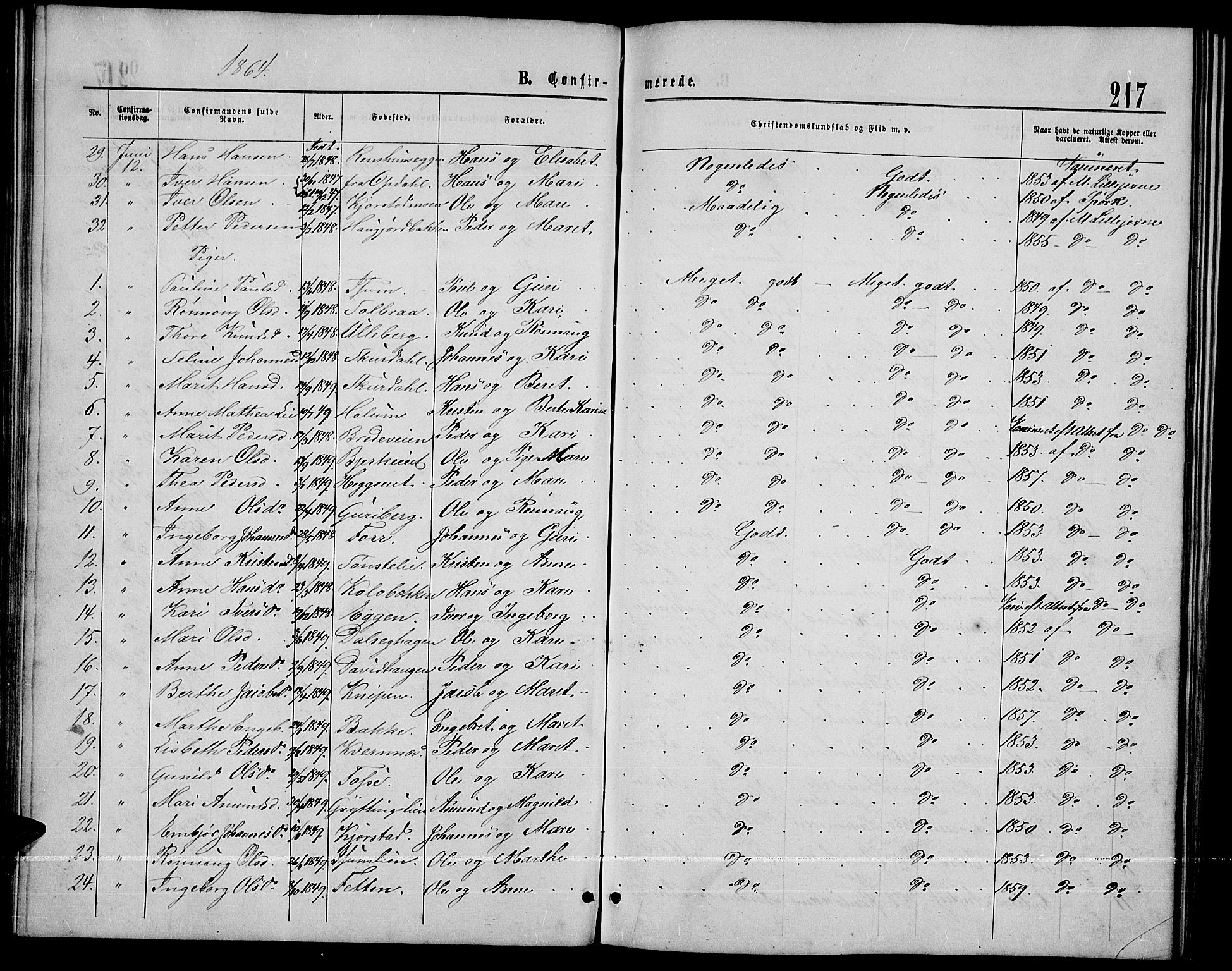 Sør-Fron prestekontor, SAH/PREST-010/H/Ha/Hab/L0002: Parish register (copy) no. 2, 1864-1883, p. 217