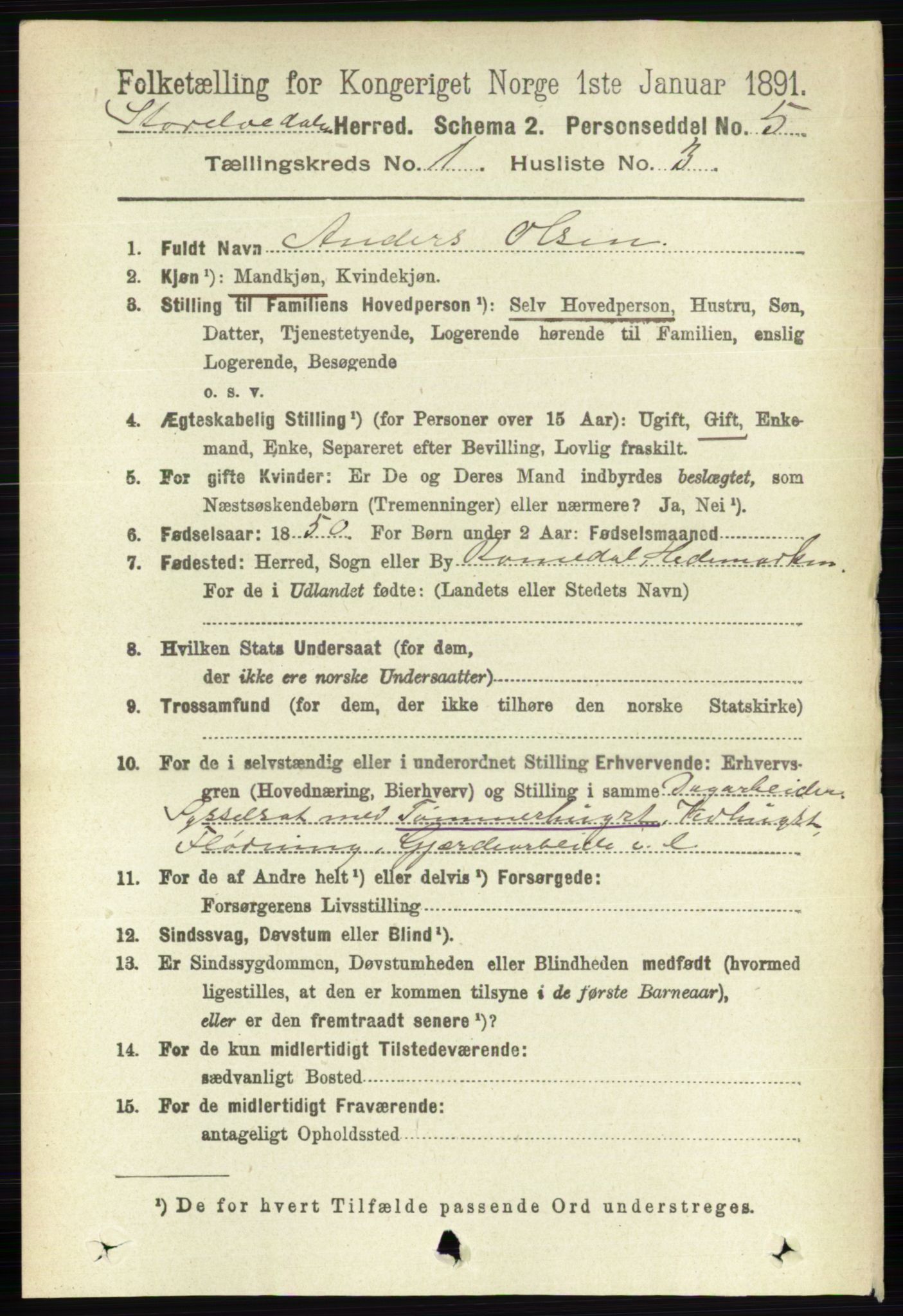 RA, 1891 census for 0430 Stor-Elvdal, 1891, p. 86