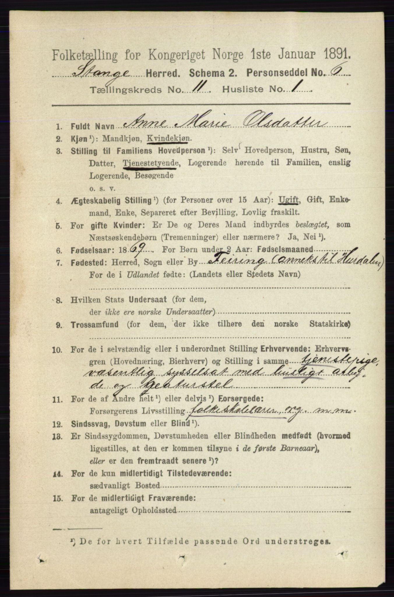 RA, 1891 census for 0417 Stange, 1891, p. 7530