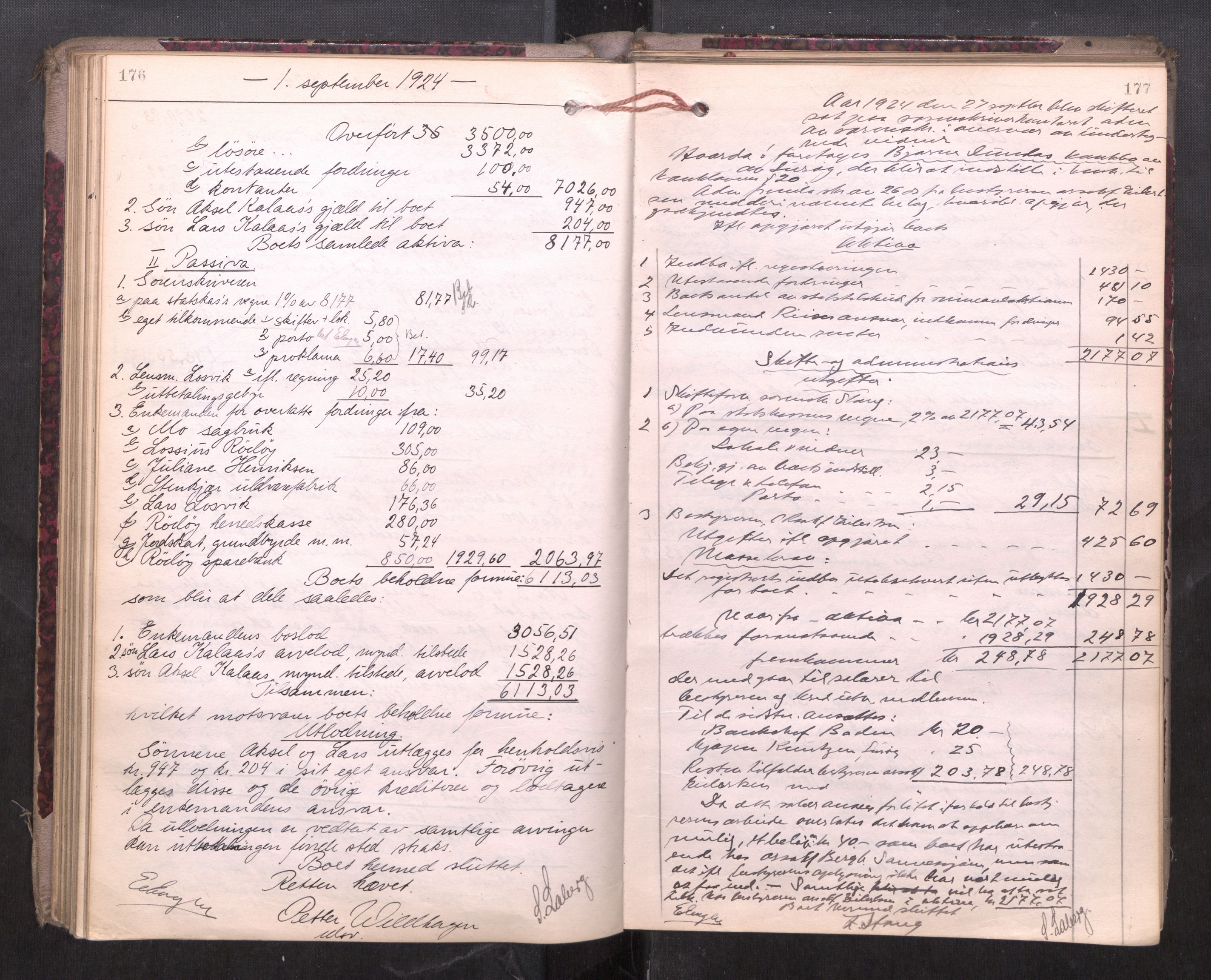 Rana sorenskriveri , AV/SAT-A-1108/1/3/3A/L0010: Skifteslutningsprotokoll, 1921-1927, p. 176-177