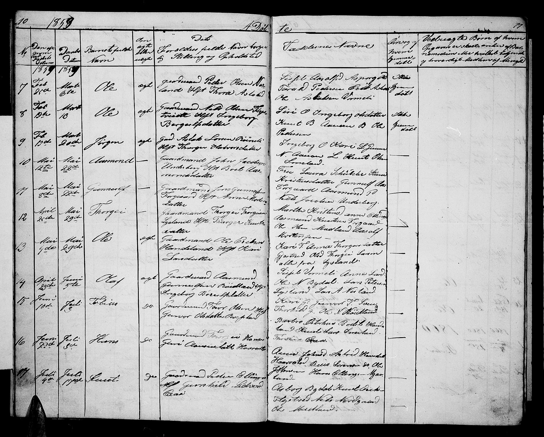 Åseral sokneprestkontor, SAK/1111-0051/F/Fb/L0001: Parish register (copy) no. B 1, 1856-1877, p. 10-11
