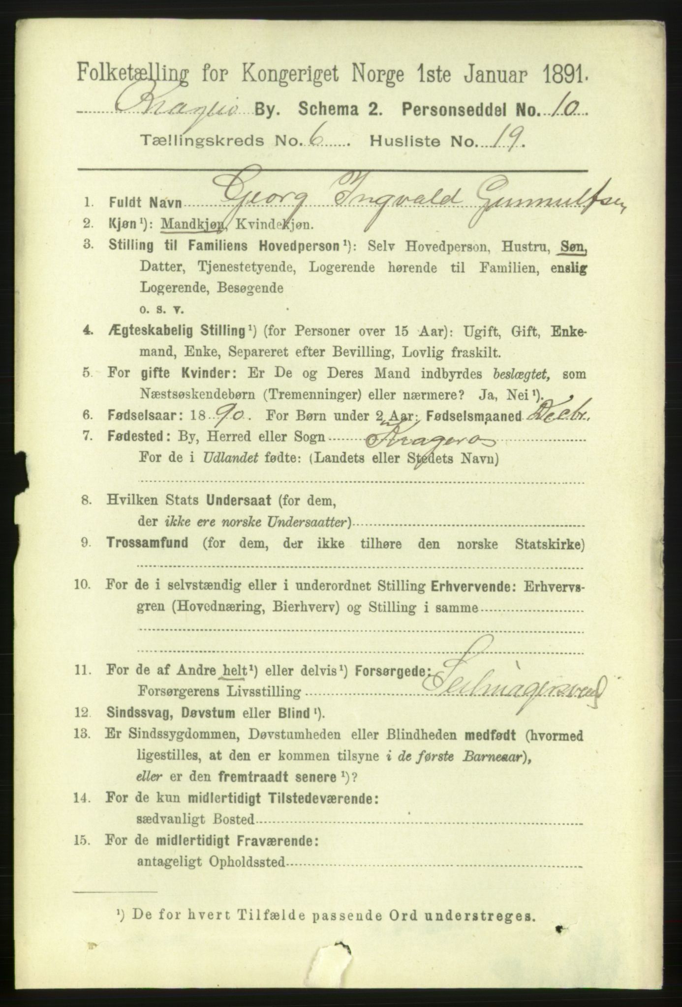 RA, 1891 census for 0801 Kragerø, 1891, p. 3465