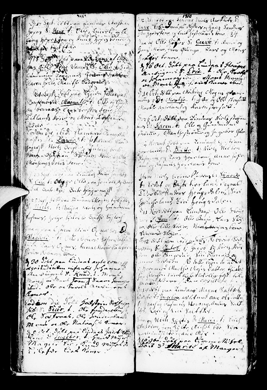 Lindås Sokneprestembete, SAB/A-76701/H/Haa: Parish register (official) no. A 1, 1699-1746, p. 34