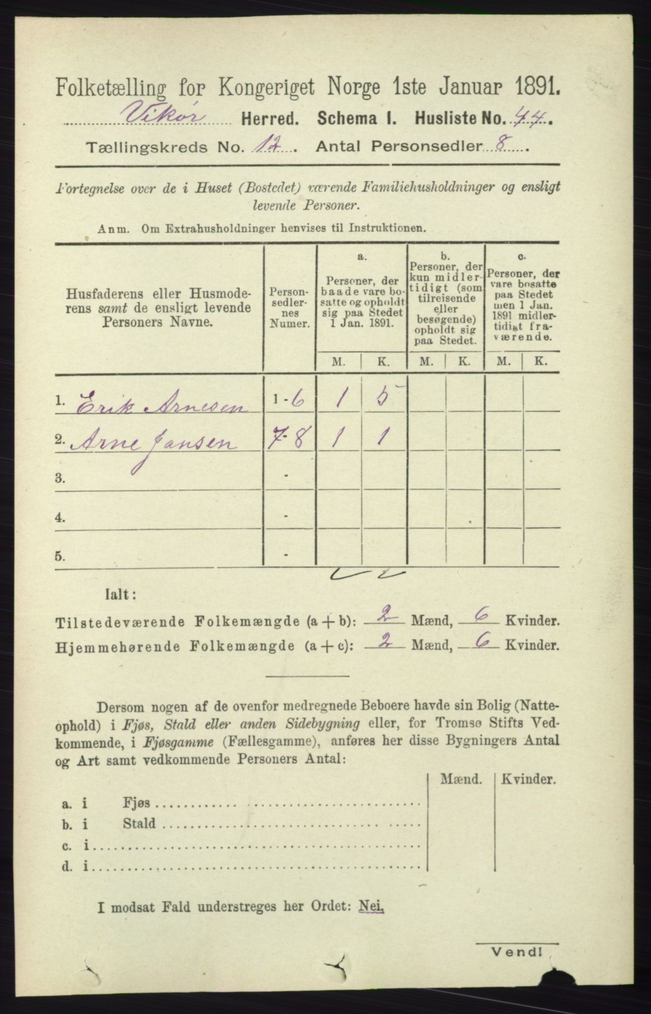 RA, 1891 census for 1238 Vikør, 1891, p. 3301