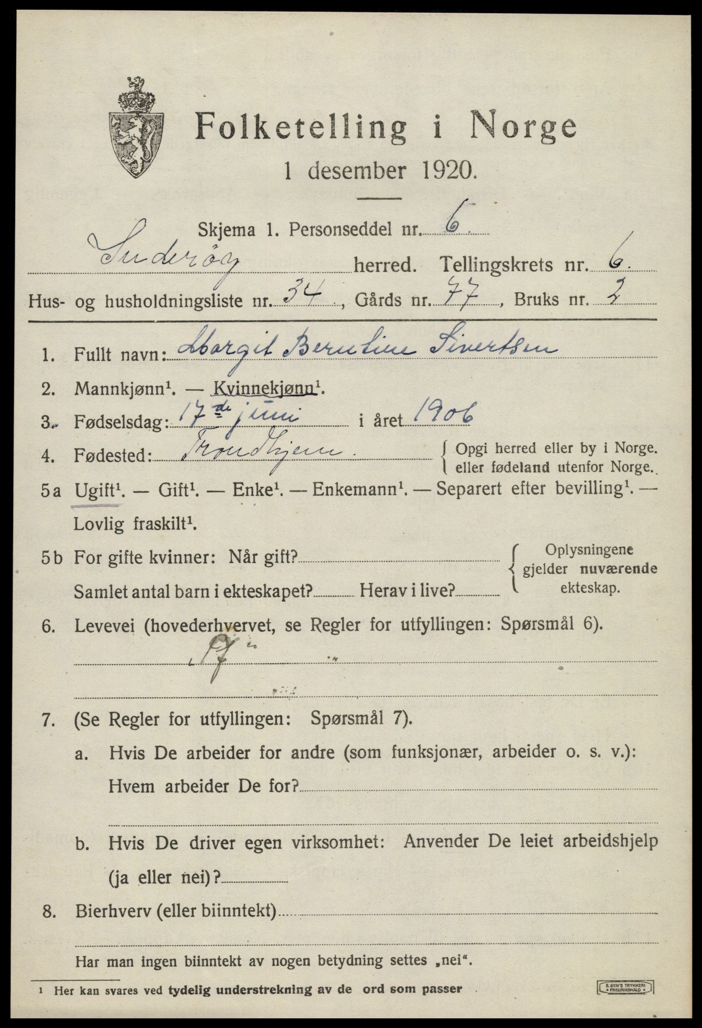 SAT, 1920 census for Inderøy, 1920, p. 5073