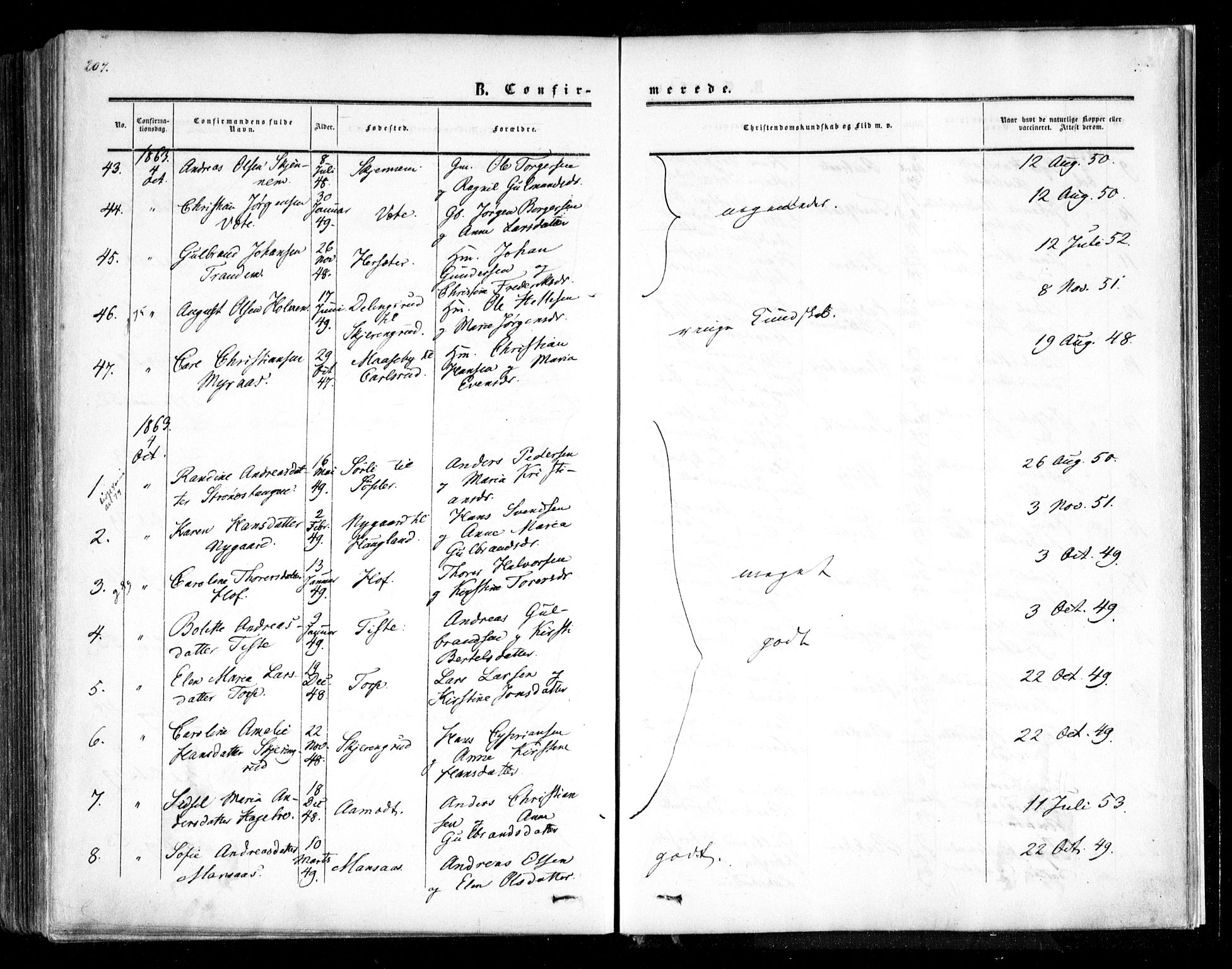Trøgstad prestekontor Kirkebøker, SAO/A-10925/F/Fa/L0008.a: Parish register (official) no. I 8A, 1855-1864, p. 207