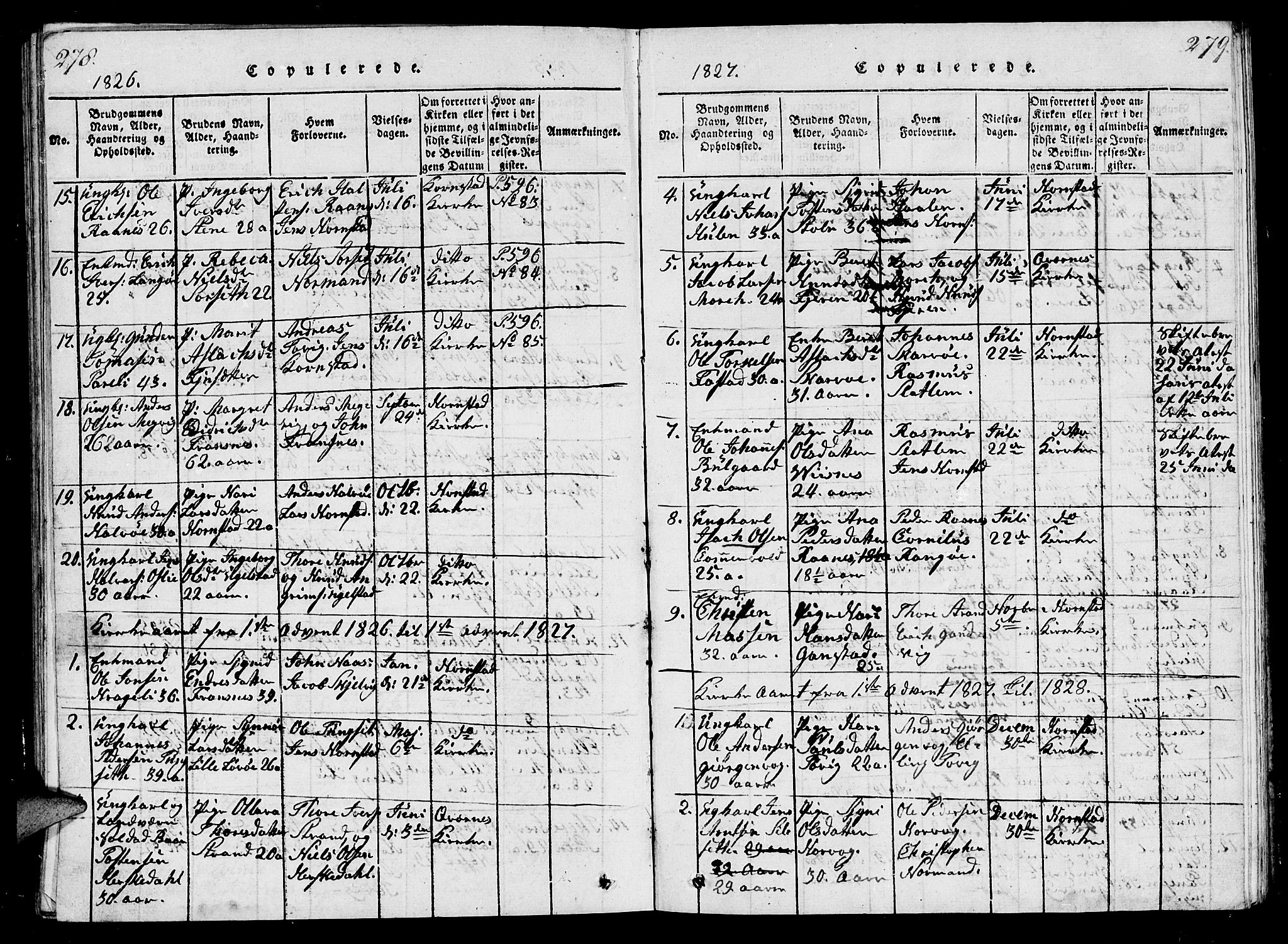 Ministerialprotokoller, klokkerbøker og fødselsregistre - Møre og Romsdal, SAT/A-1454/570/L0831: Parish register (official) no. 570A05, 1819-1829, p. 278-279