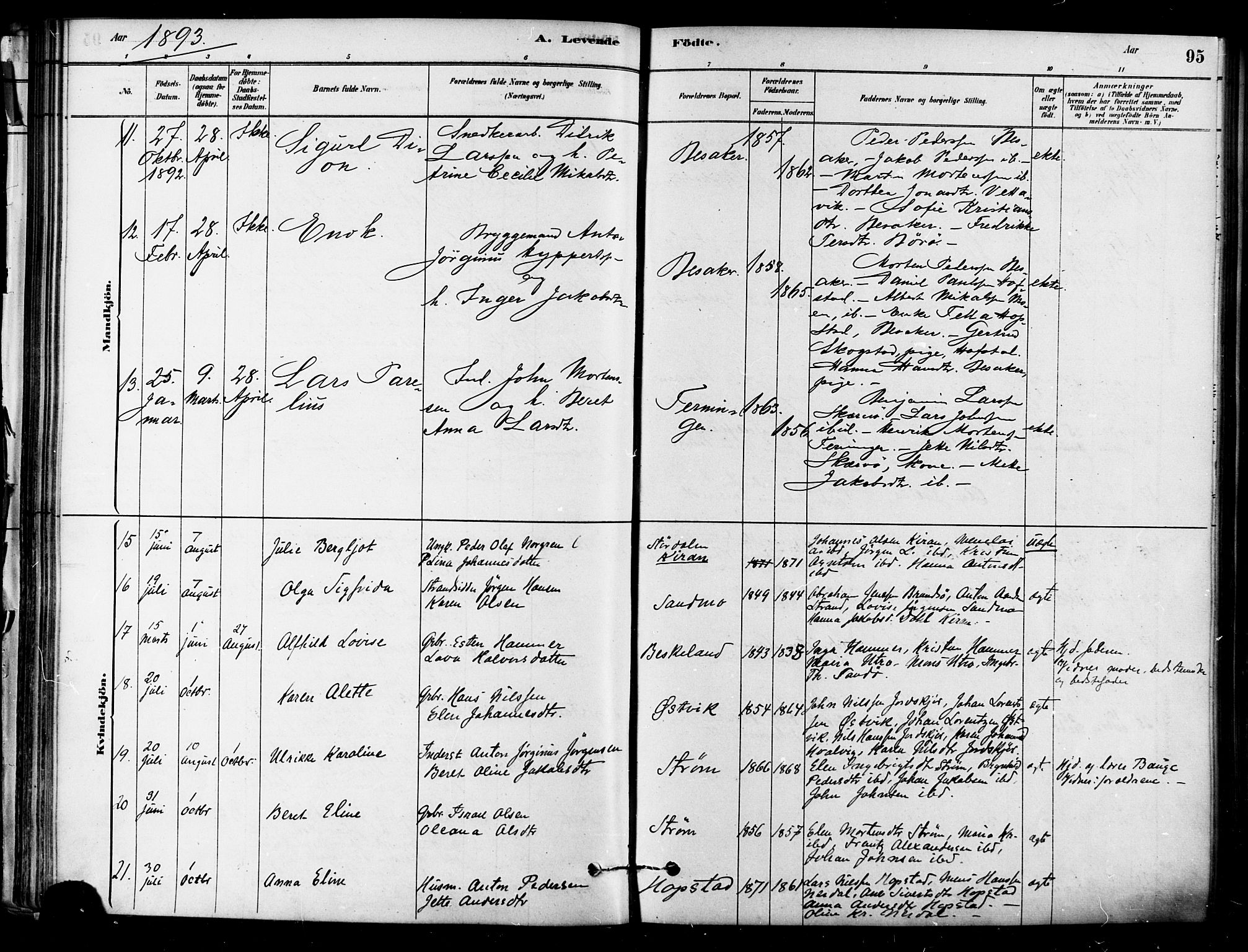 Ministerialprotokoller, klokkerbøker og fødselsregistre - Sør-Trøndelag, SAT/A-1456/657/L0707: Parish register (official) no. 657A08, 1879-1893, p. 95