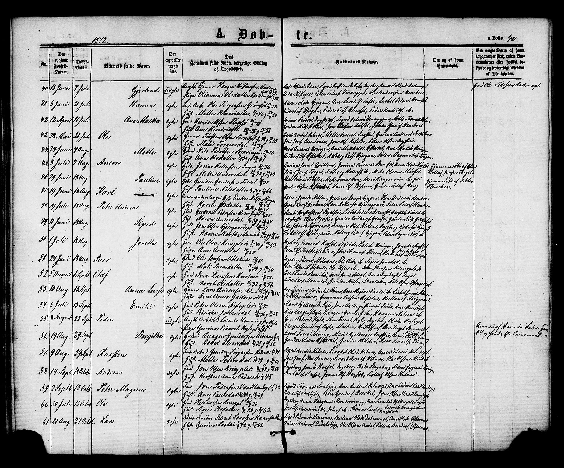 Ministerialprotokoller, klokkerbøker og fødselsregistre - Nord-Trøndelag, SAT/A-1458/703/L0029: Parish register (official) no. 703A02, 1863-1879, p. 40