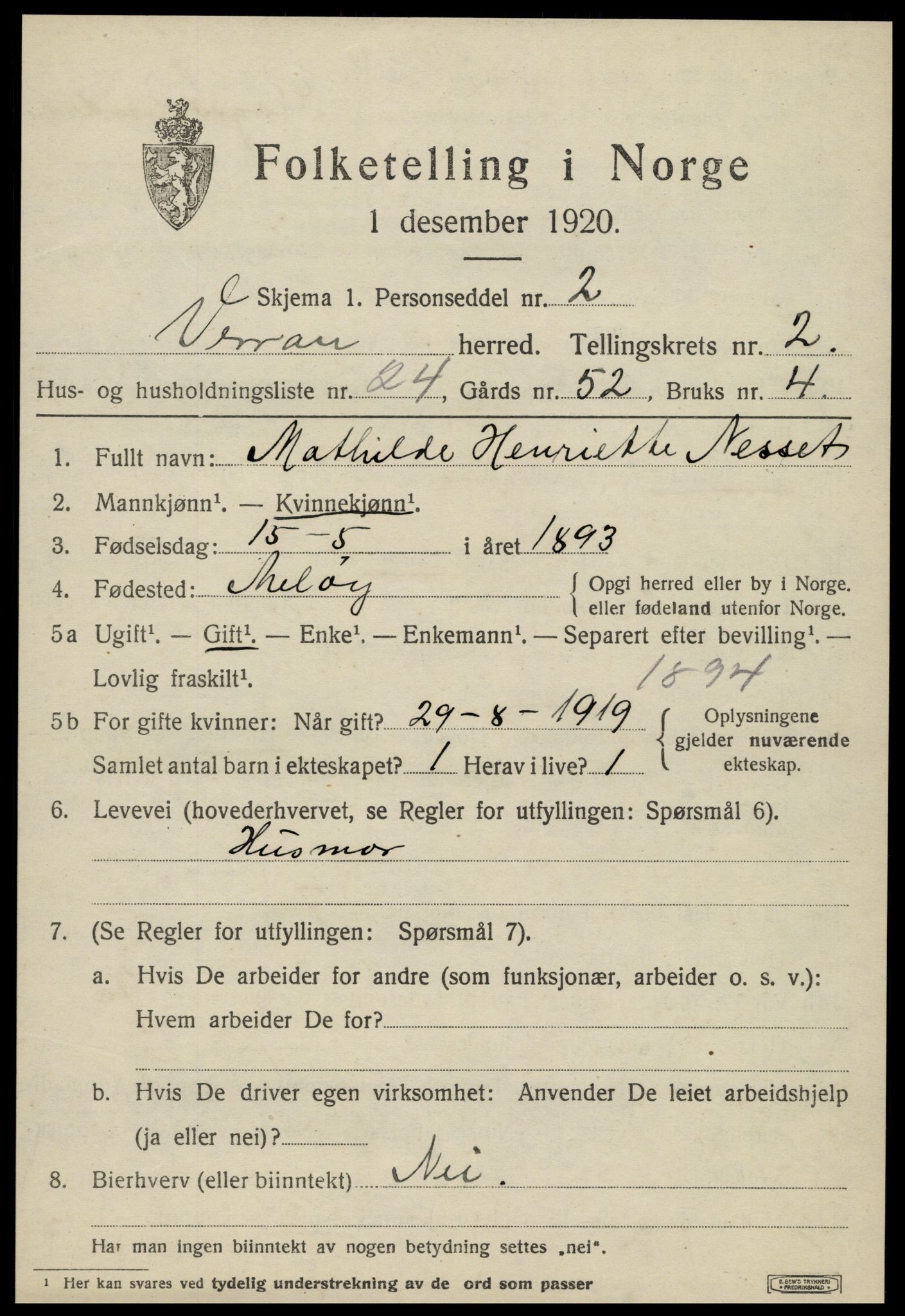 SAT, 1920 census for Verran, 1920, p. 1318