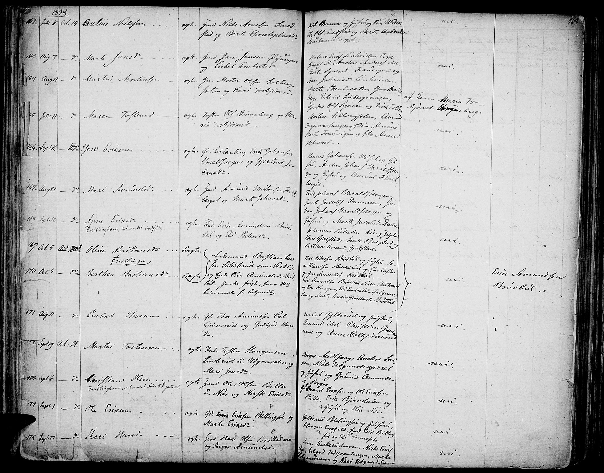 Vinger prestekontor, AV/SAH-PREST-024/H/Ha/Haa/L0007: Parish register (official) no. 7, 1826-1839, p. 168