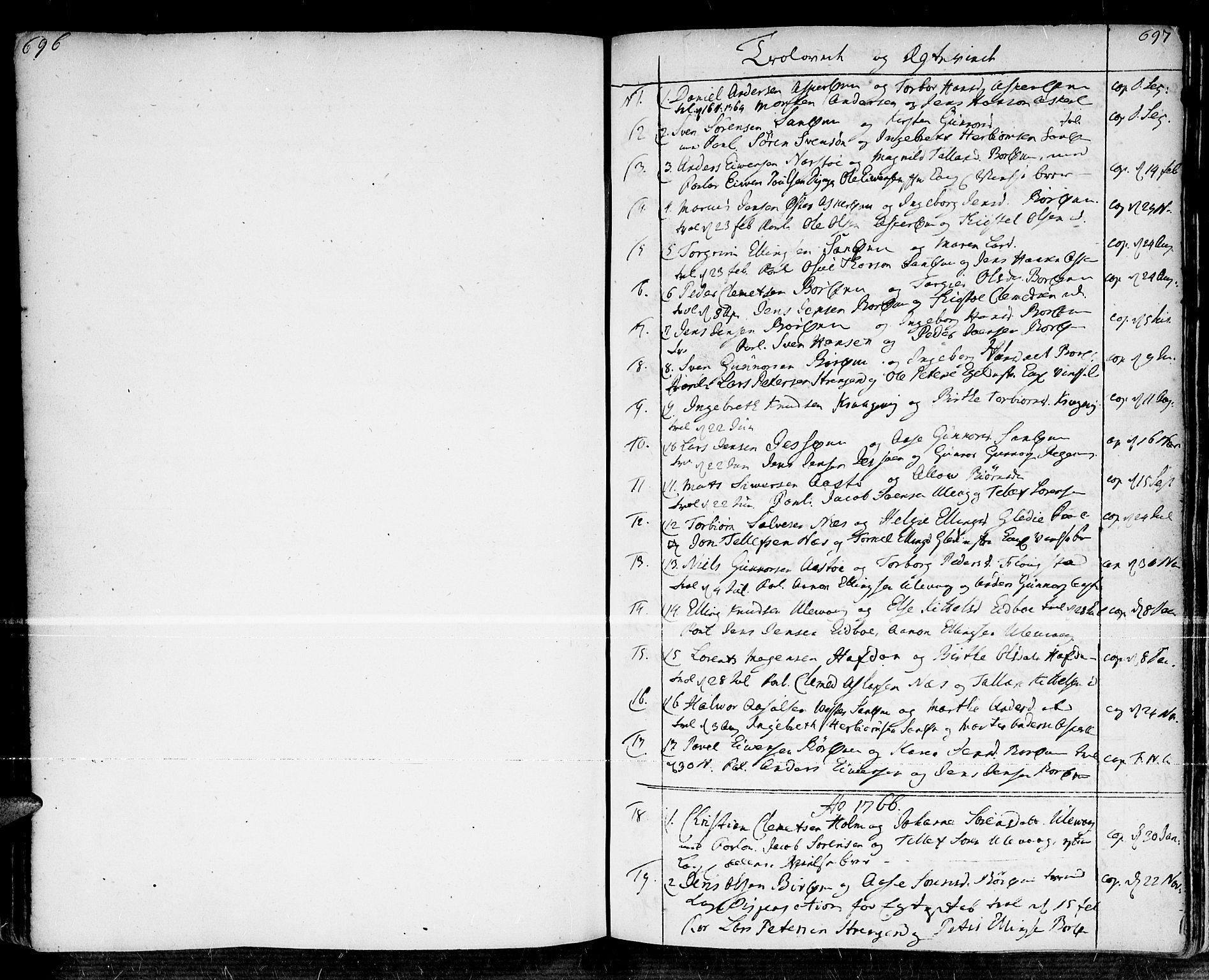 Dypvåg sokneprestkontor, SAK/1111-0007/F/Fa/Faa/L0001: Parish register (official) no. A 1 /1, 1765-1798, p. 696-697