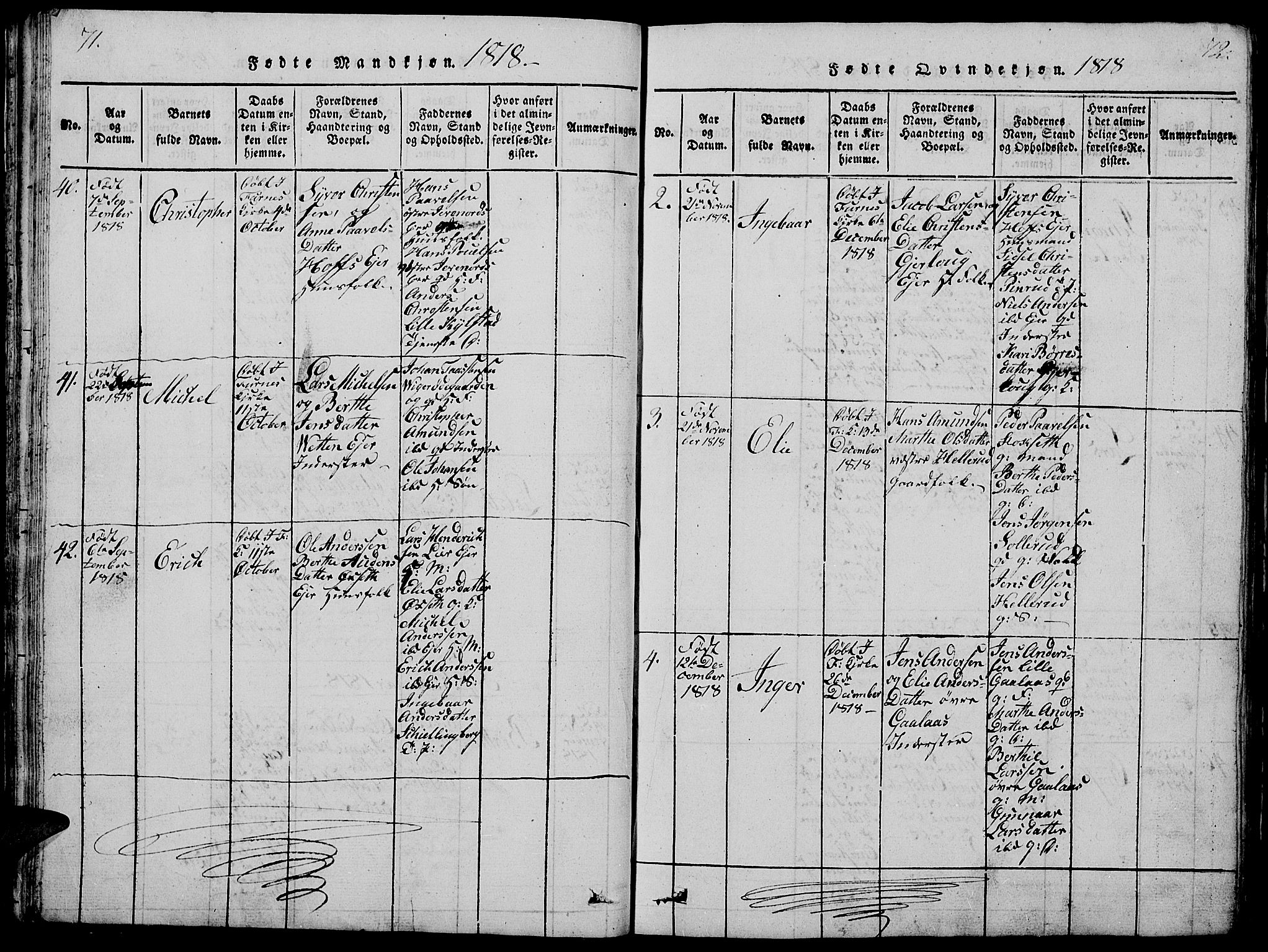 Vang prestekontor, Hedmark, AV/SAH-PREST-008/H/Ha/Hab/L0005: Parish register (copy) no. 5, 1815-1836, p. 71-72