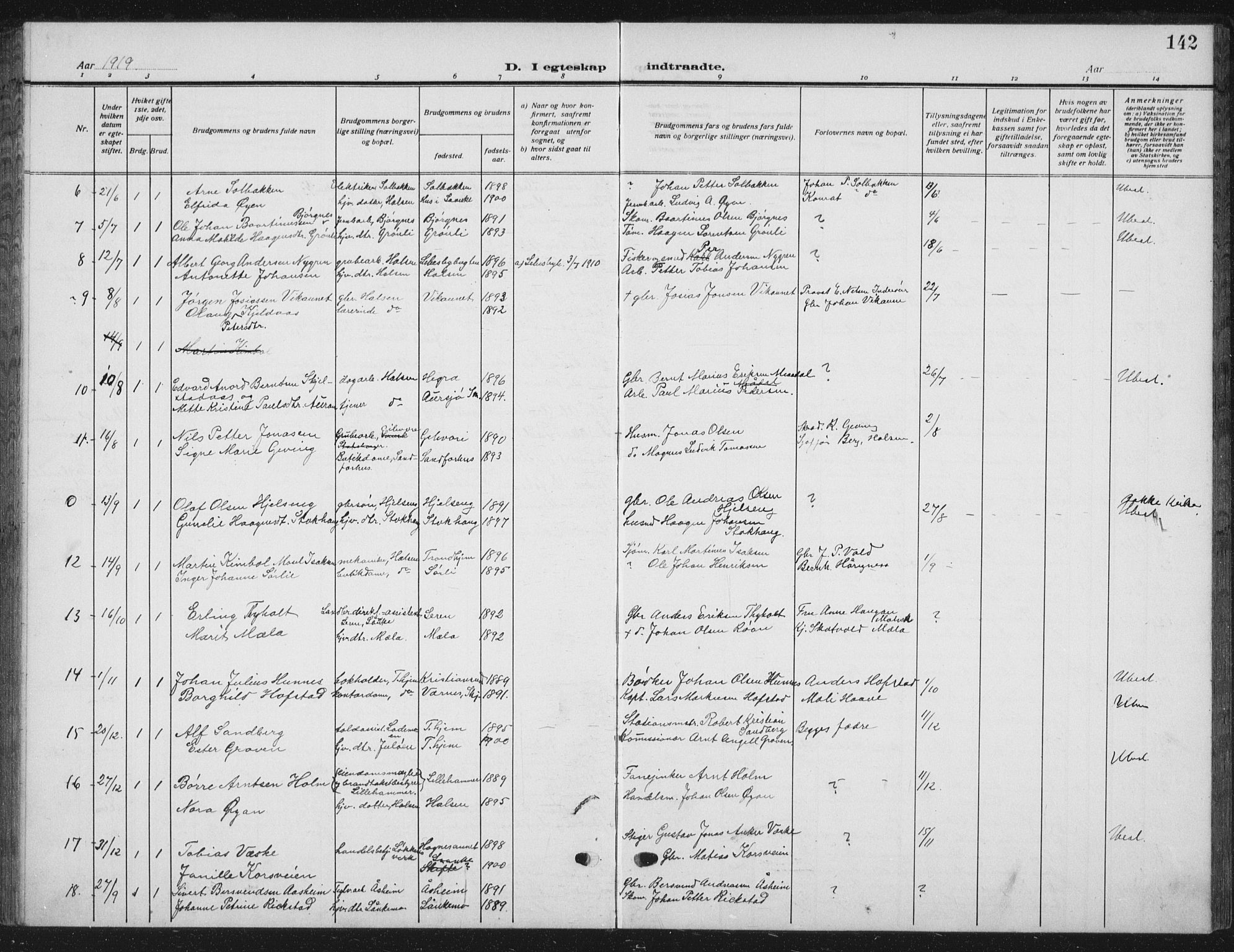 Ministerialprotokoller, klokkerbøker og fødselsregistre - Nord-Trøndelag, SAT/A-1458/709/L0088: Parish register (copy) no. 709C02, 1914-1934, p. 142