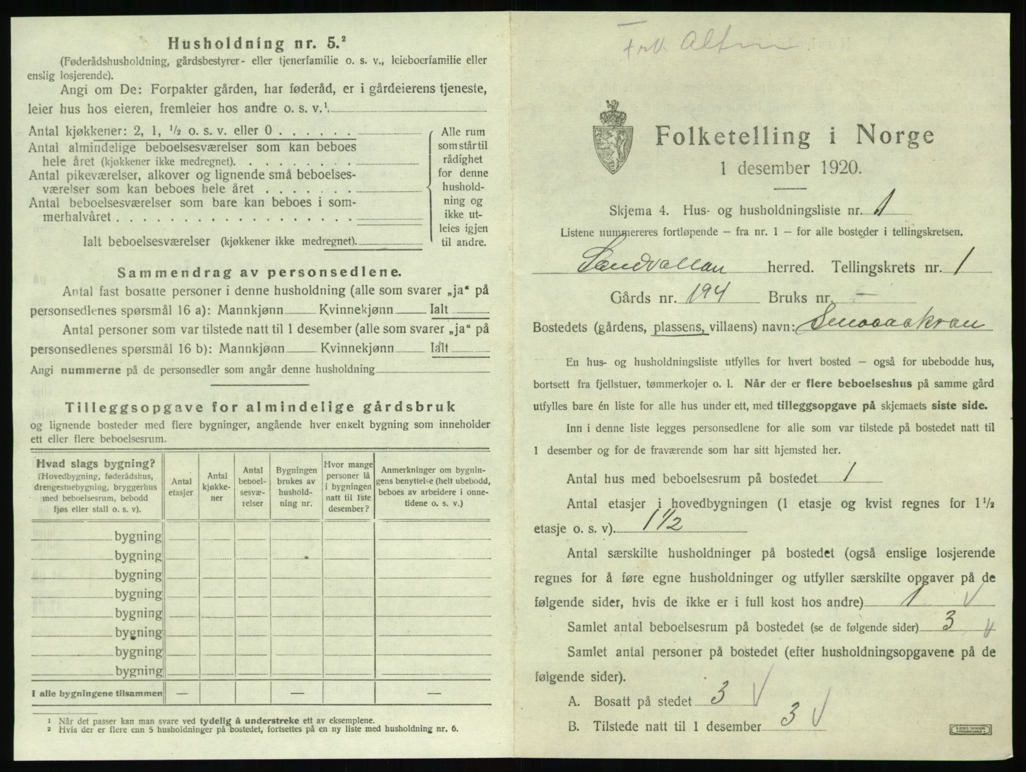 SAT, 1920 census for Sandvollan, 1920, p. 25