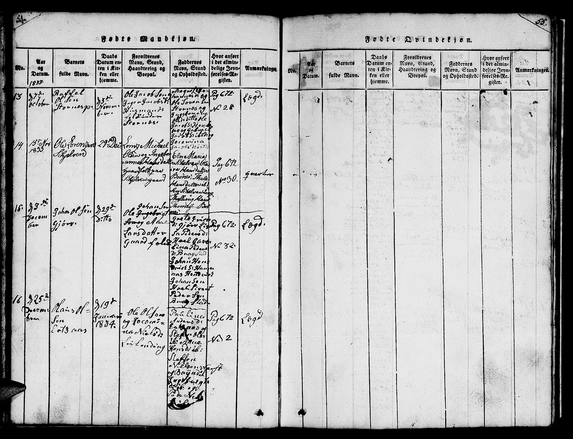 Ministerialprotokoller, klokkerbøker og fødselsregistre - Nord-Trøndelag, SAT/A-1458/732/L0317: Parish register (copy) no. 732C01, 1816-1881, p. 54-55