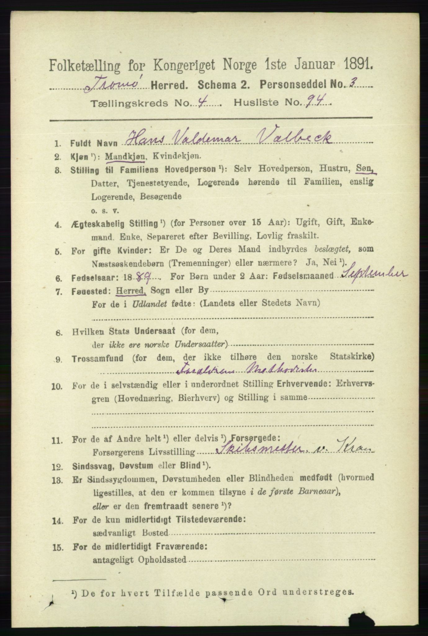 RA, 1891 census for 0921 Tromøy, 1891, p. 2027