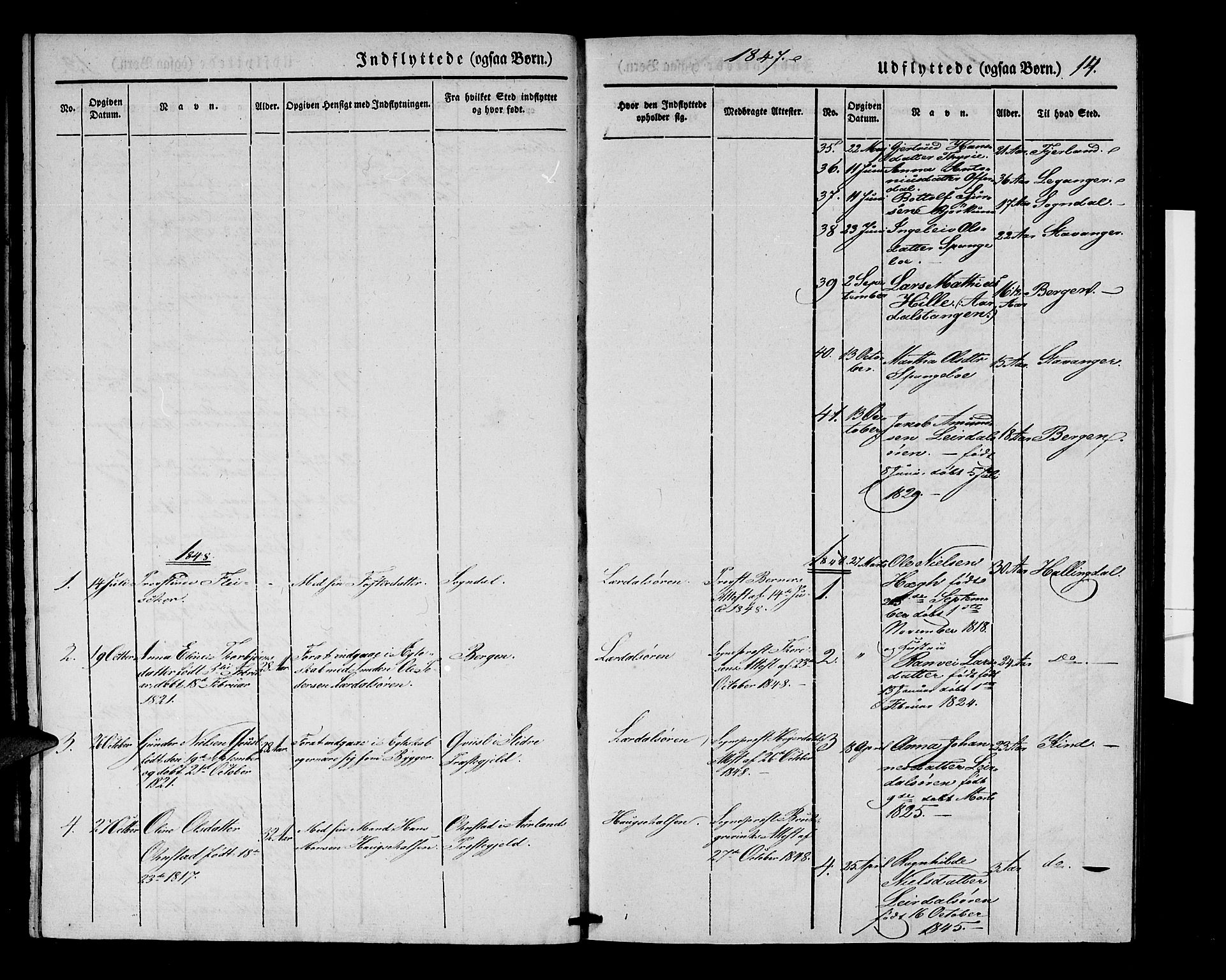 Lærdal sokneprestembete, SAB/A-81201: Parish register (official) no. A 10, 1837-1851, p. 14