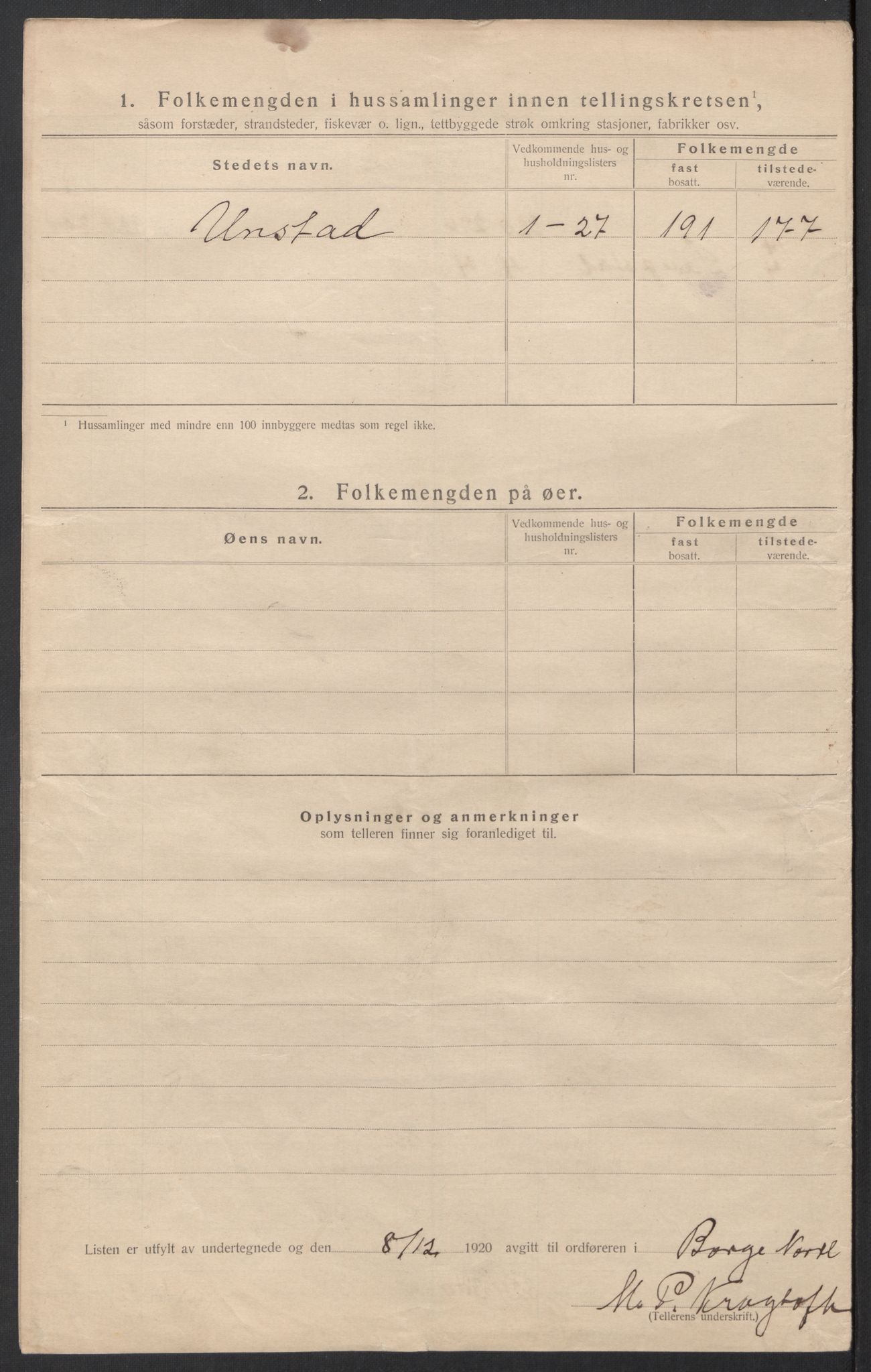 SAT, 1920 census for Borge, 1920, p. 9