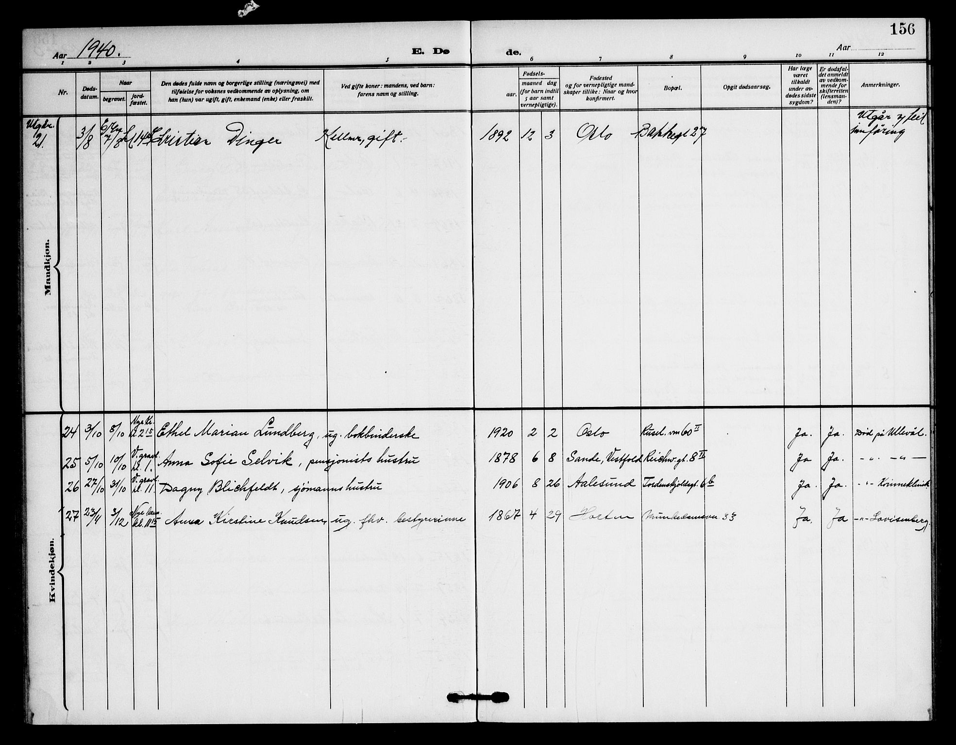 Piperviken prestekontor Kirkebøker, SAO/A-10874/F/L0005: Parish register (official) no. 5, 1911-1949, p. 156