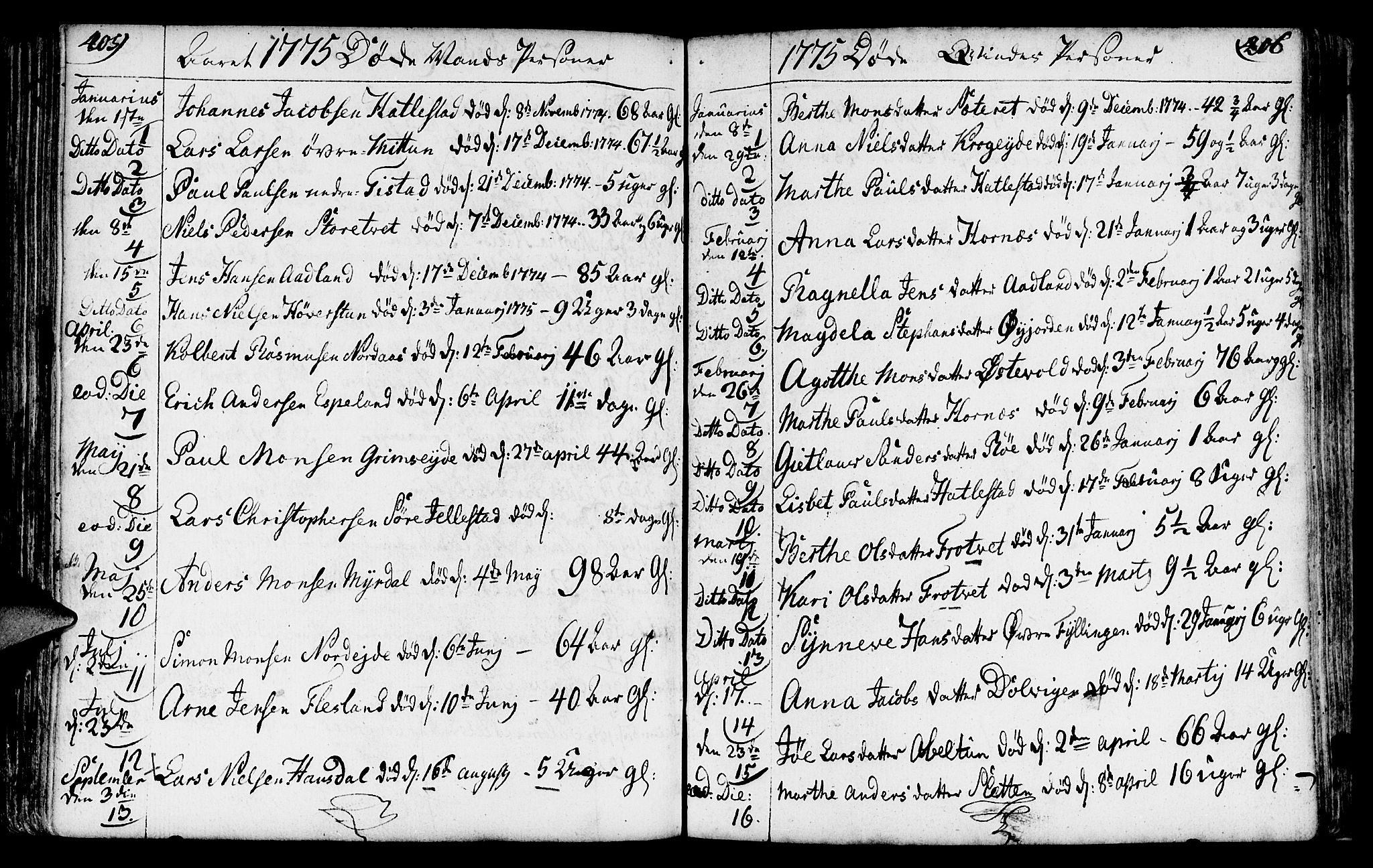 Fana Sokneprestembete, SAB/A-75101/H/Haa/Haaa/L0005: Parish register (official) no. A 5, 1773-1799, p. 405-406