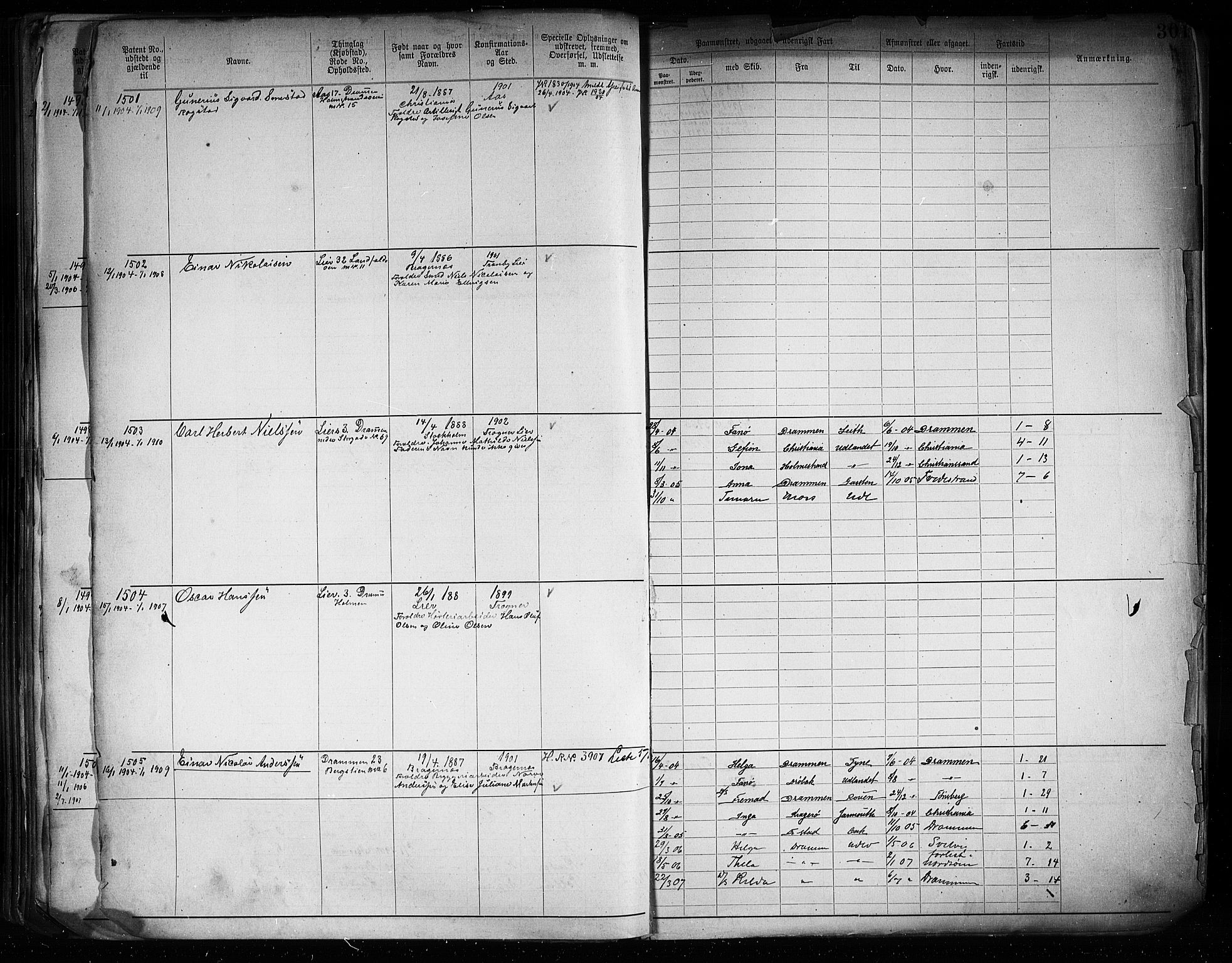 Drammen innrulleringsdistrikt, SAKO/A-781/F/Fb/L0005: Annotasjonsrulle, 1894-1905, p. 304