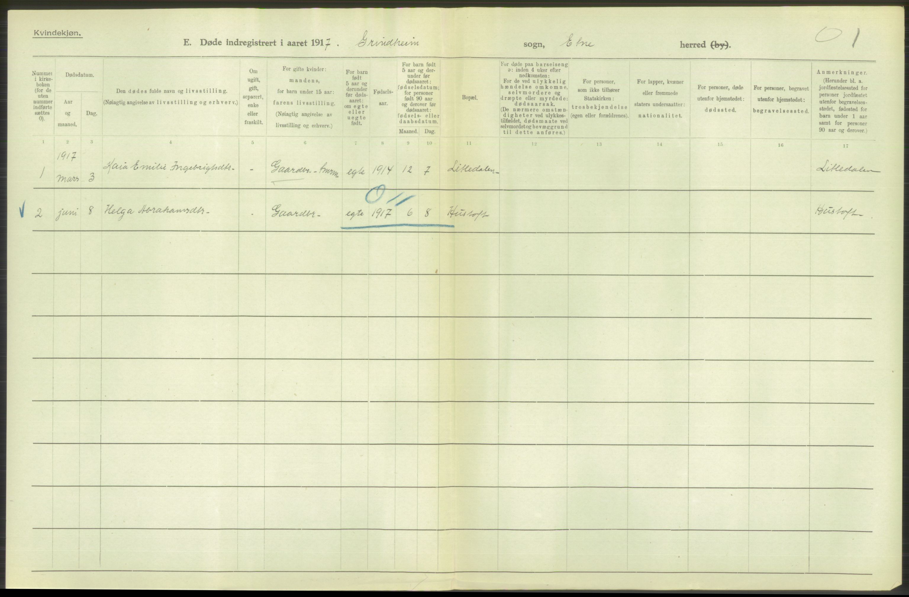 Statistisk sentralbyrå, Sosiodemografiske emner, Befolkning, RA/S-2228/D/Df/Dfb/Dfbg/L0036: S. Bergenhus amt: Døde, dødfødte. Bygder., 1917, p. 228