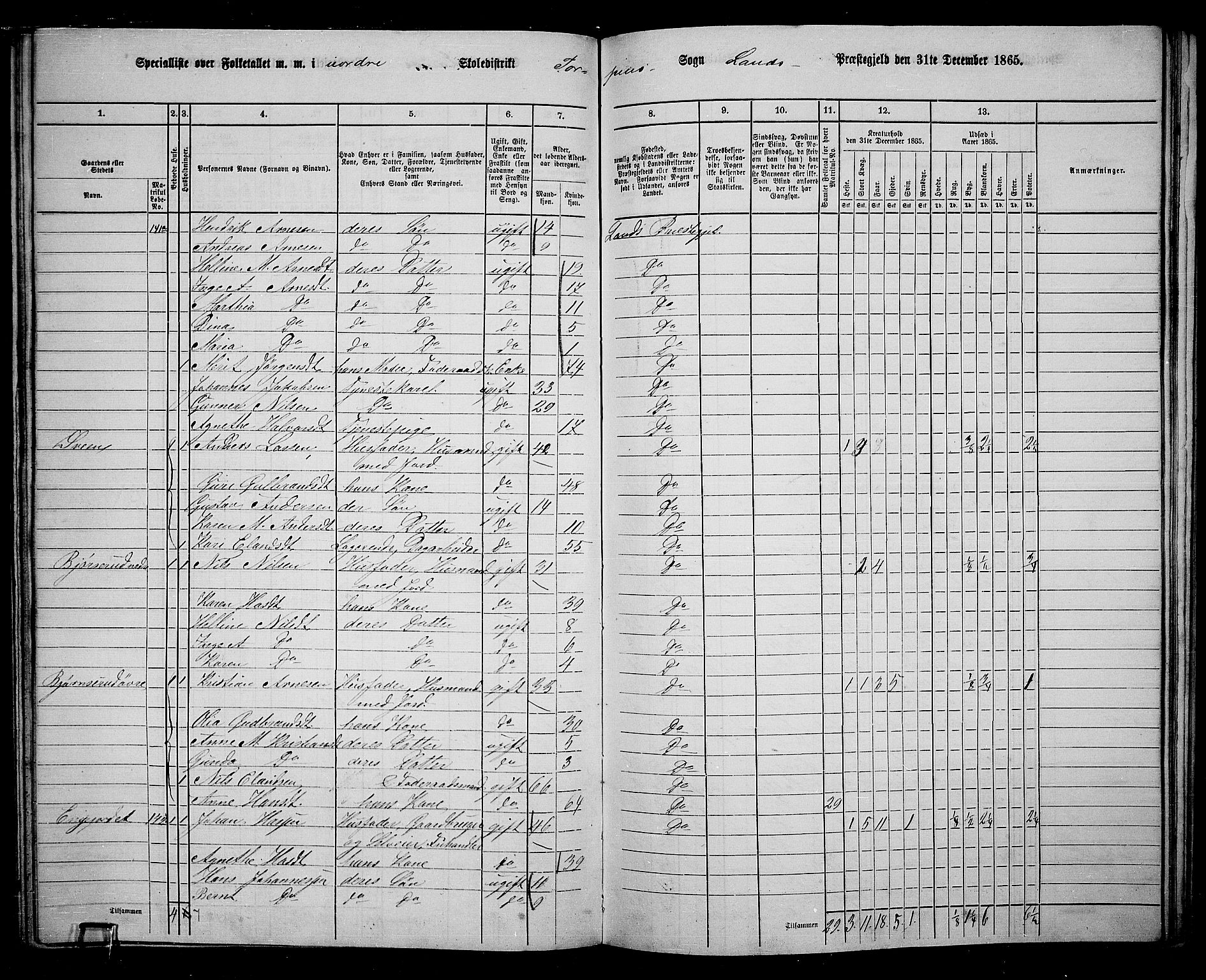 RA, 1865 census for Land, 1865, p. 154