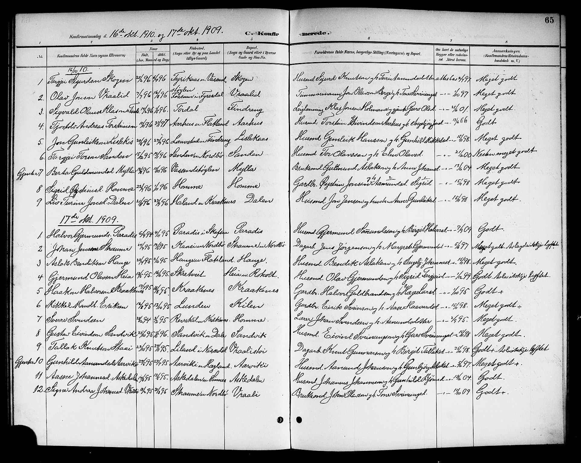 Kviteseid kirkebøker, SAKO/A-276/G/Gc/L0001: Parish register (copy) no. III 1, 1893-1916, p. 65