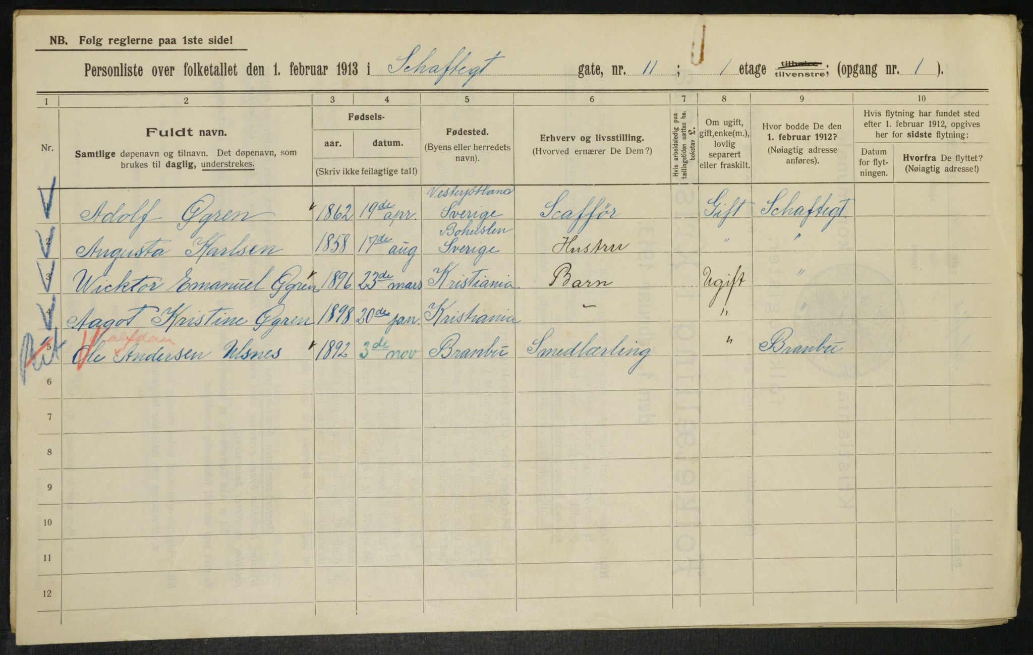 OBA, Municipal Census 1913 for Kristiania, 1913, p. 89381