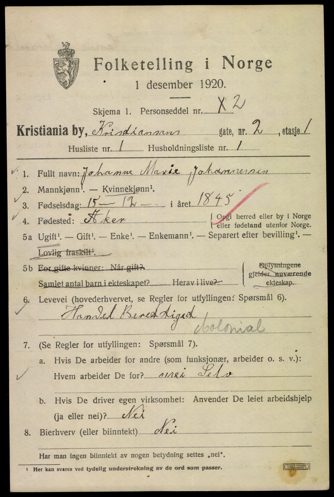 SAO, 1920 census for Kristiania, 1920, p. 352113