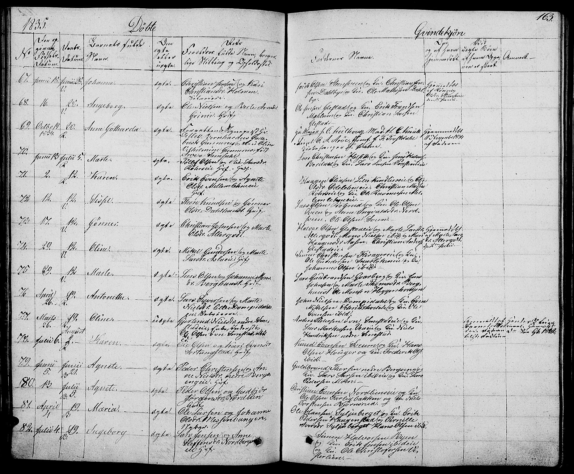 Ringsaker prestekontor, AV/SAH-PREST-014/L/La/L0004: Parish register (copy) no. 4, 1827-1838, p. 163