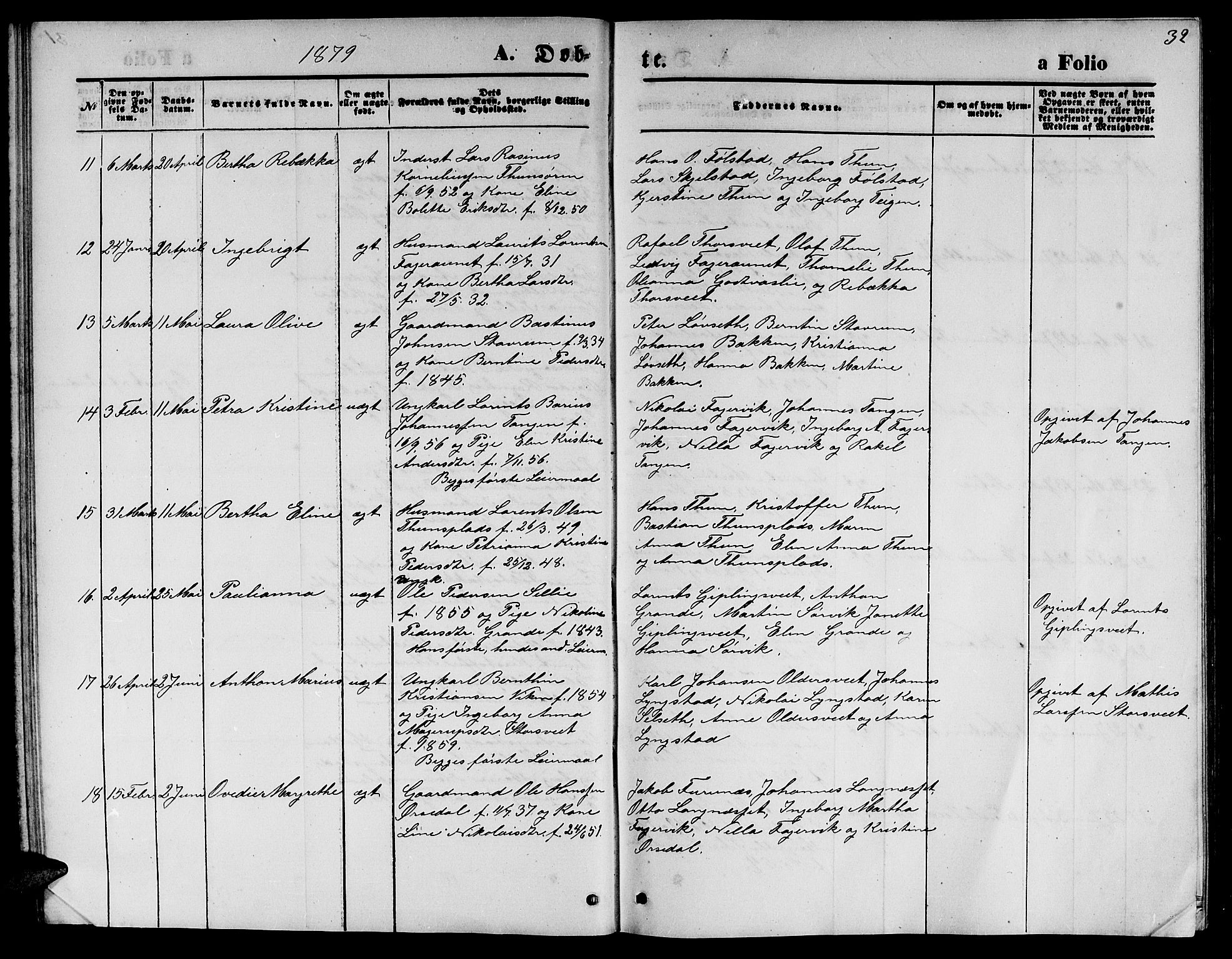 Ministerialprotokoller, klokkerbøker og fødselsregistre - Nord-Trøndelag, AV/SAT-A-1458/744/L0422: Parish register (copy) no. 744C01, 1871-1885, p. 32