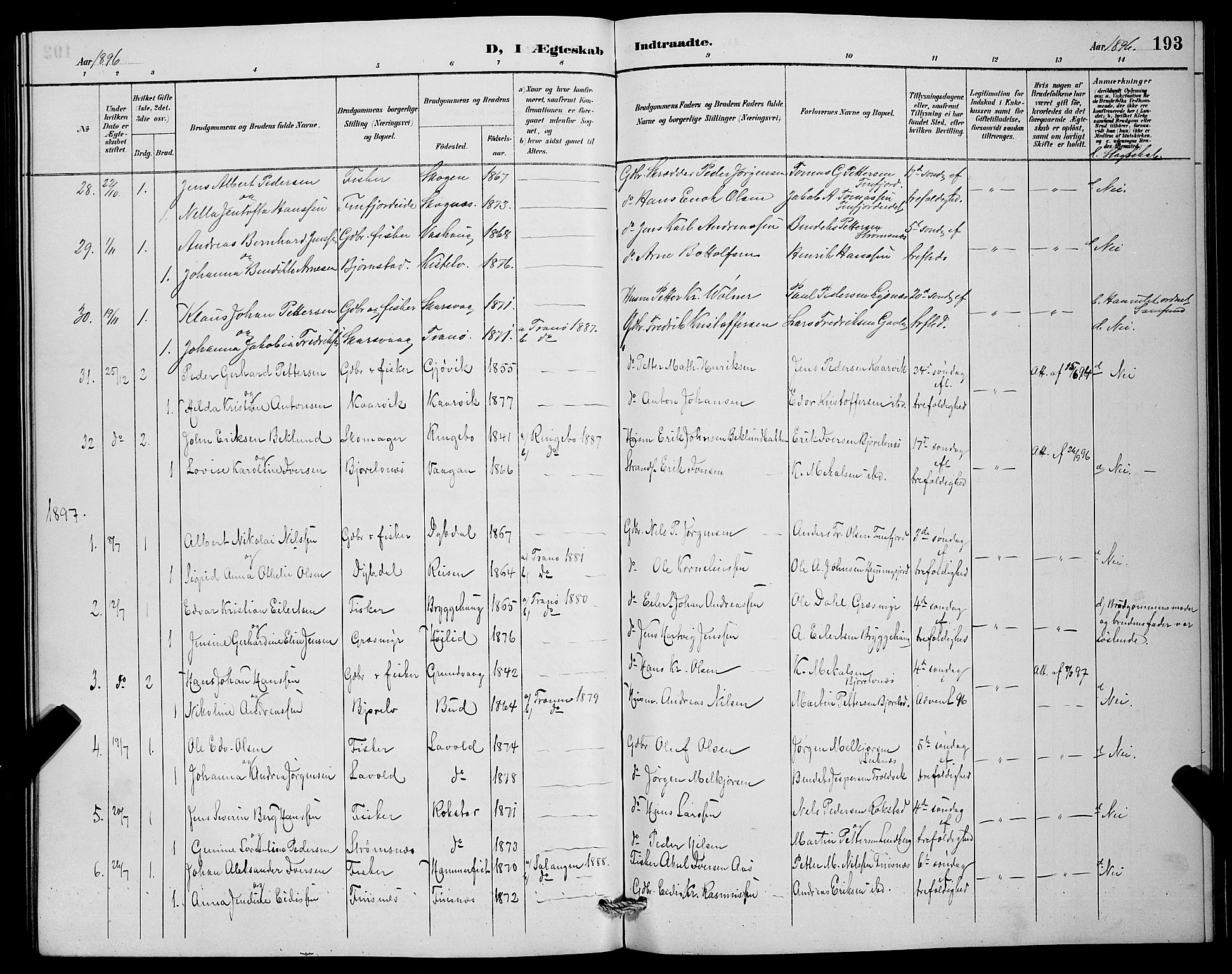 Lenvik sokneprestembete, SATØ/S-1310/H/Ha/Hab/L0007klokker: Parish register (copy) no. 7, 1890-1898, p. 193