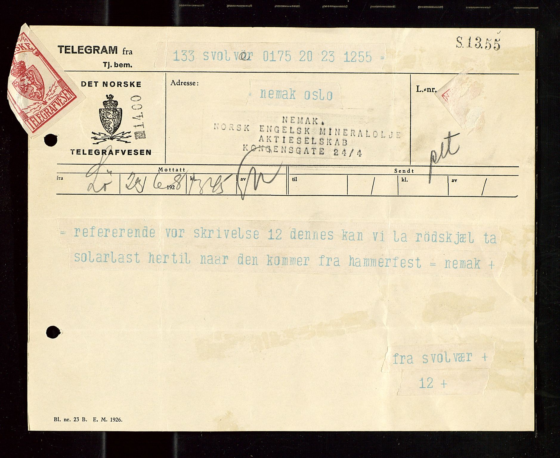 Pa 1521 - A/S Norske Shell, AV/SAST-A-101915/E/Ea/Eaa/L0023: Sjefskorrespondanse, 1928, p. 23