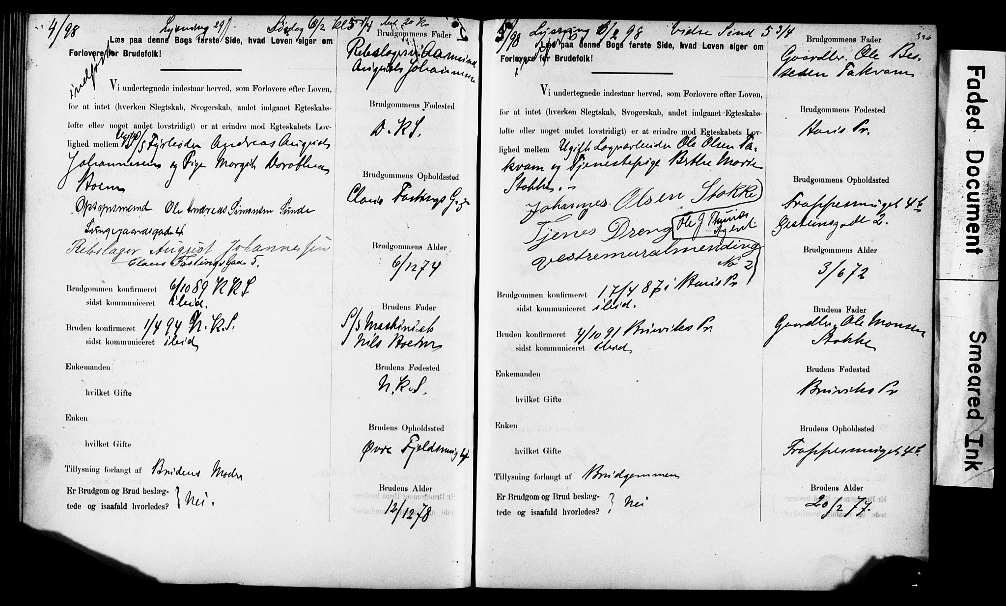 Korskirken sokneprestembete, AV/SAB-A-76101: Best man's statements no. II.5.6, 1889-1898, p. 326